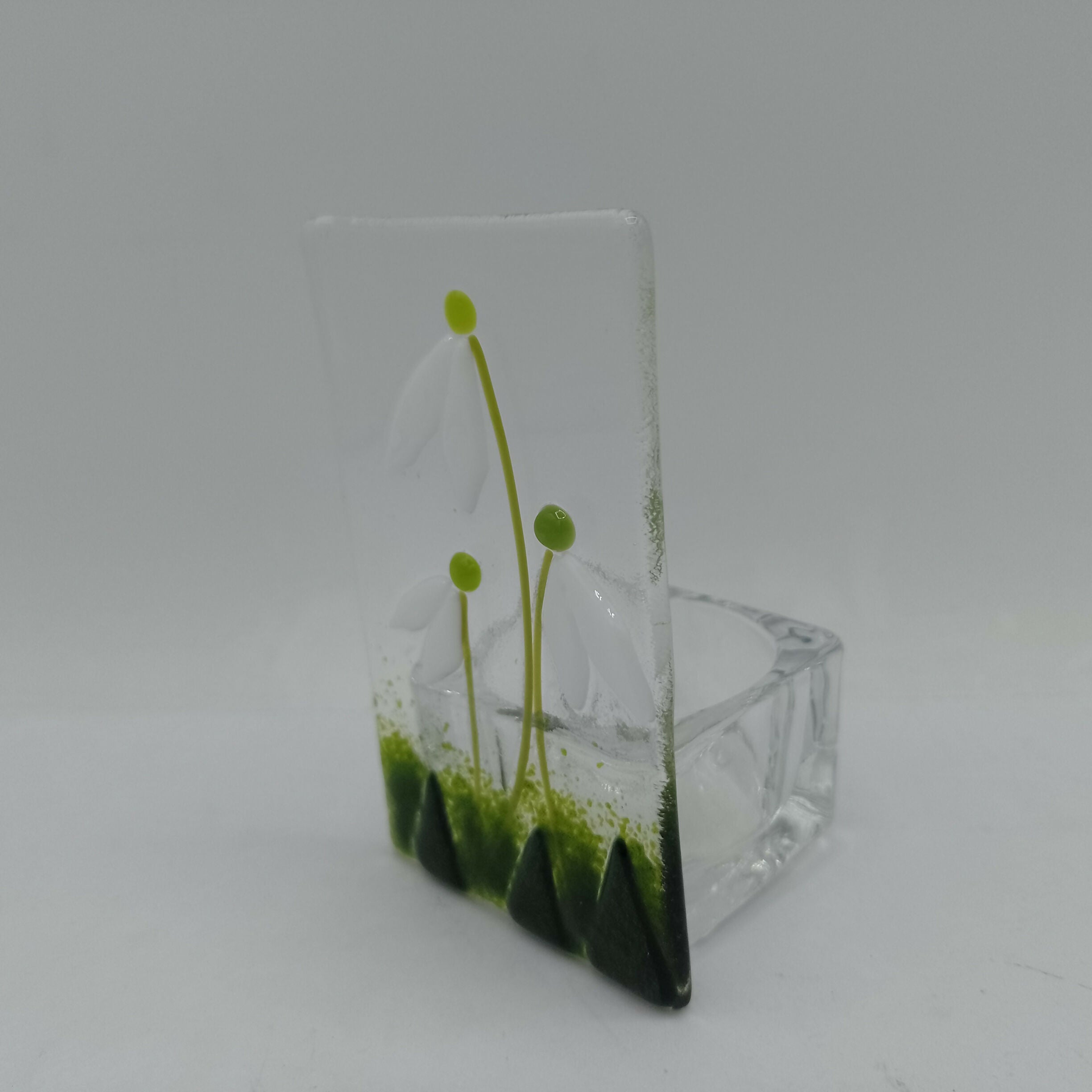 Fused Glass Snowdrop Tealight Holder