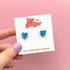 Hand Painted Blue and Teal Leopard Print Heart Stud Earrings