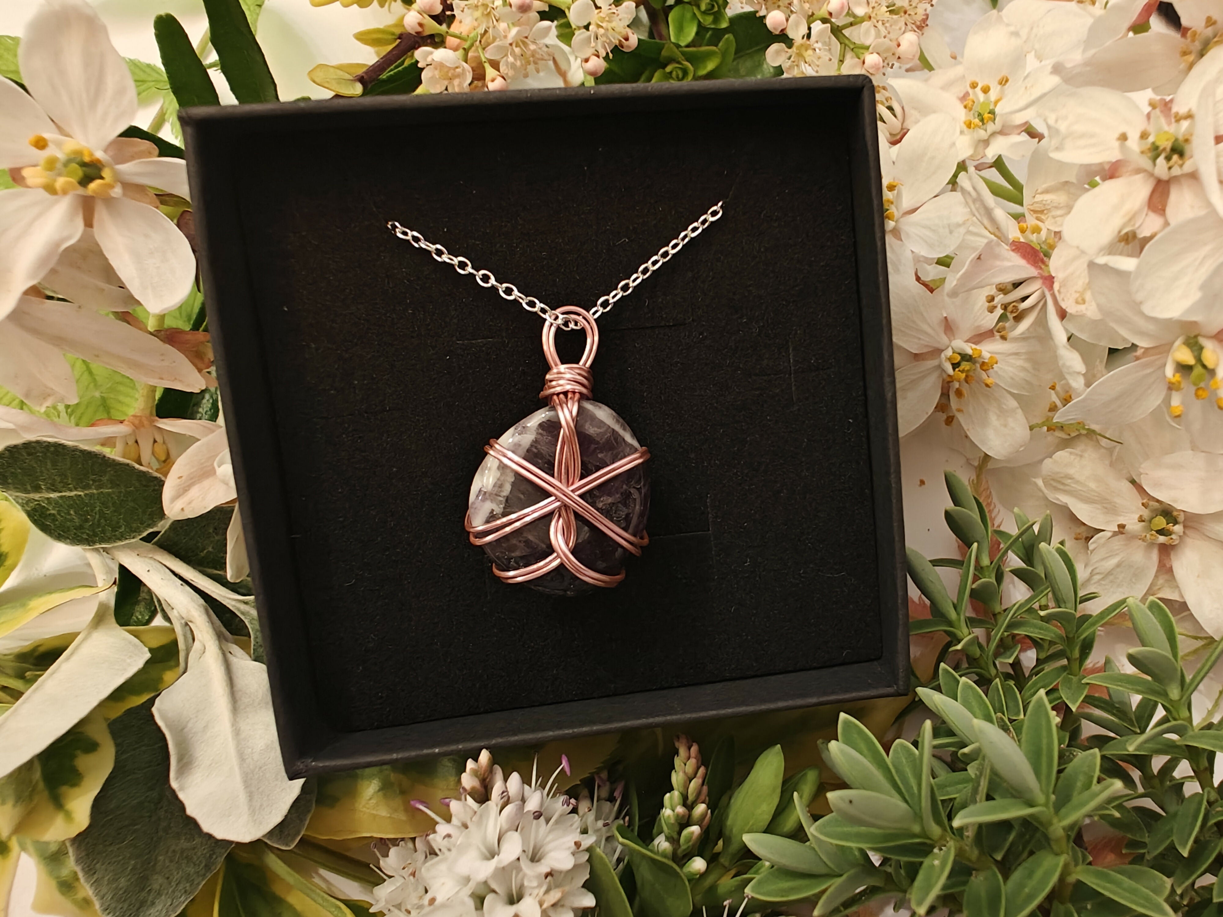 Amethyst Wire Wrapped Crystal Pendant on Sterling Silver Chain