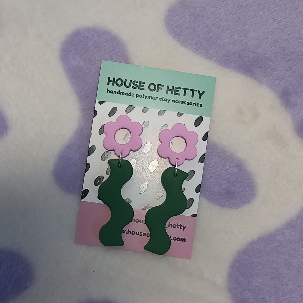 Squiggle Daisy Polymer Clay Earrings