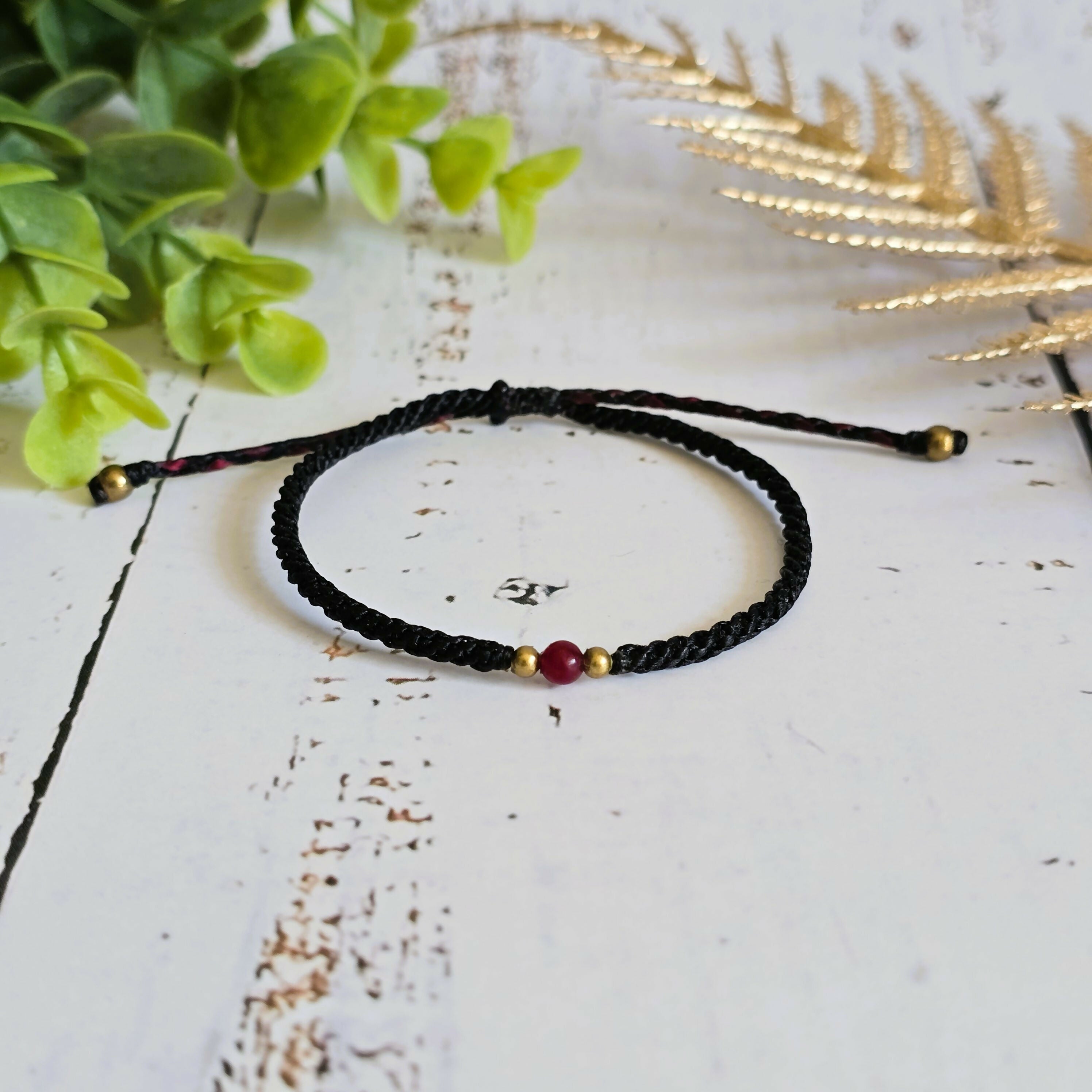 Rubellite Birthstone Bracelet; Single Crystal Macrame Adjustible July Gift Bracelet