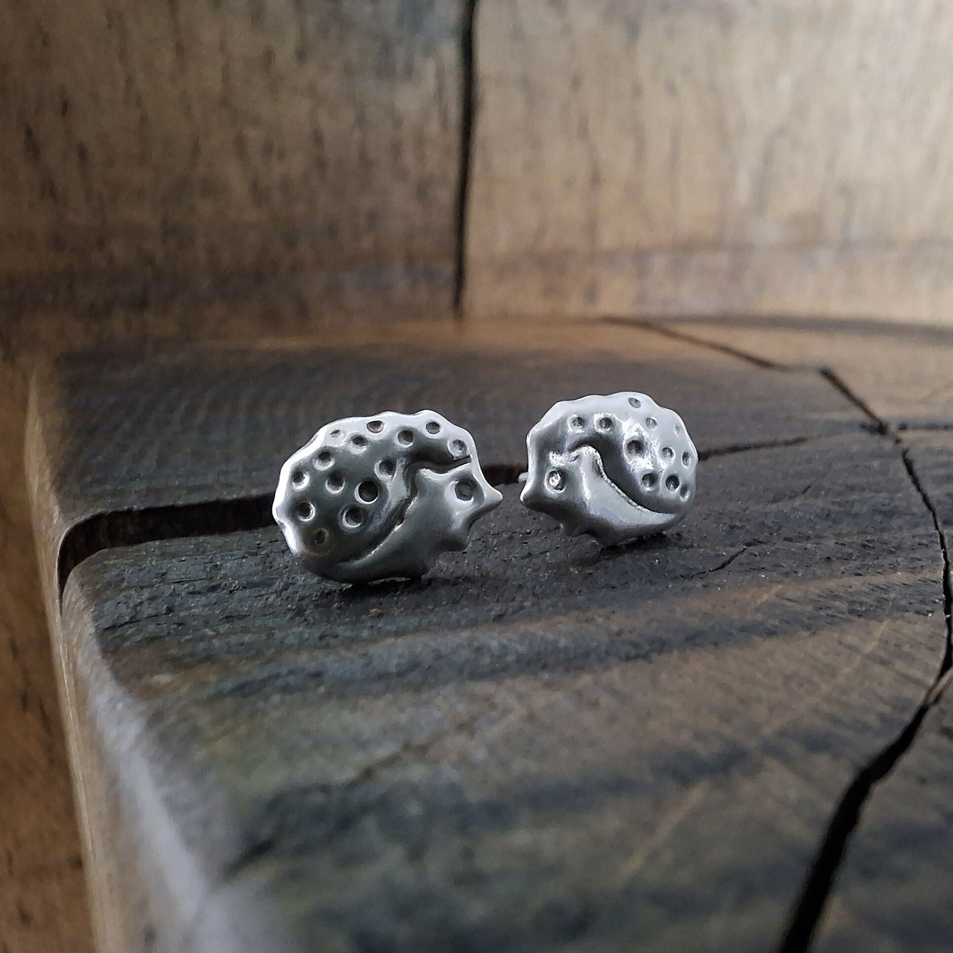 Handmade Silver Hedgehog Studs