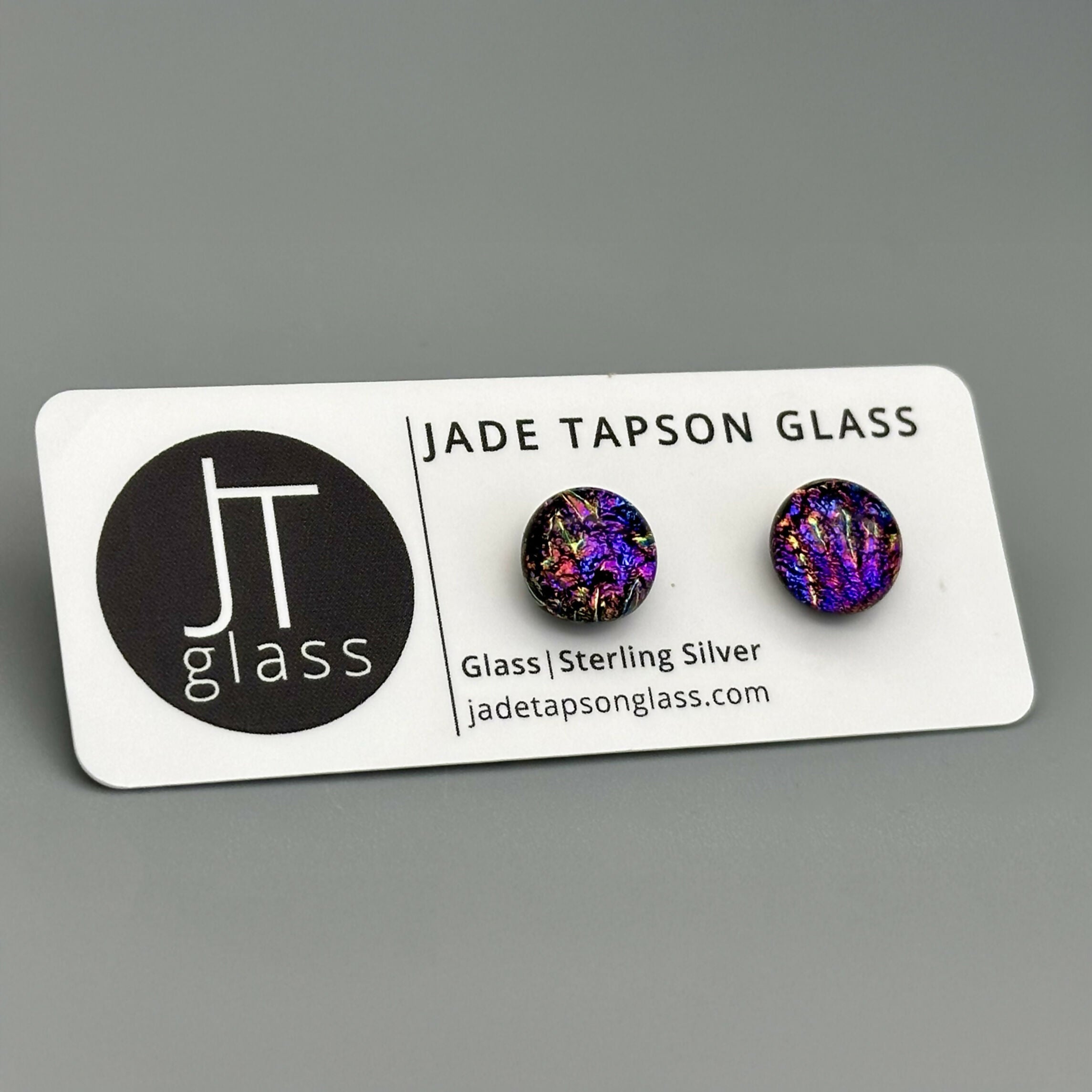 Pink & Purple Flower Dichroic Fused Glass Sterling Silver Stud Earrings - Handmade by Jade Tapson Glass.
