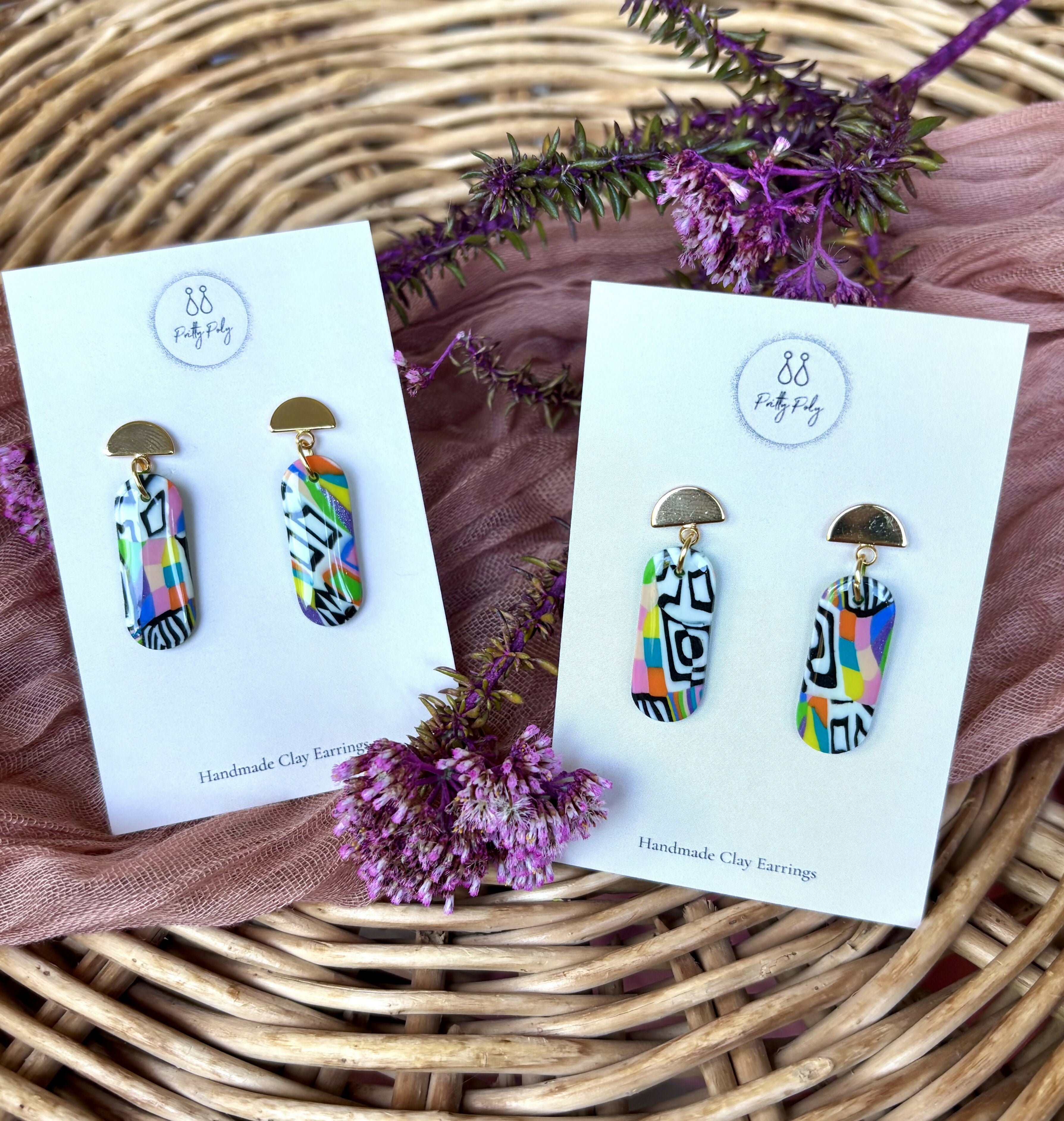 Funky Pattern Collection - Medium Dangles Polymer Clay Earrings