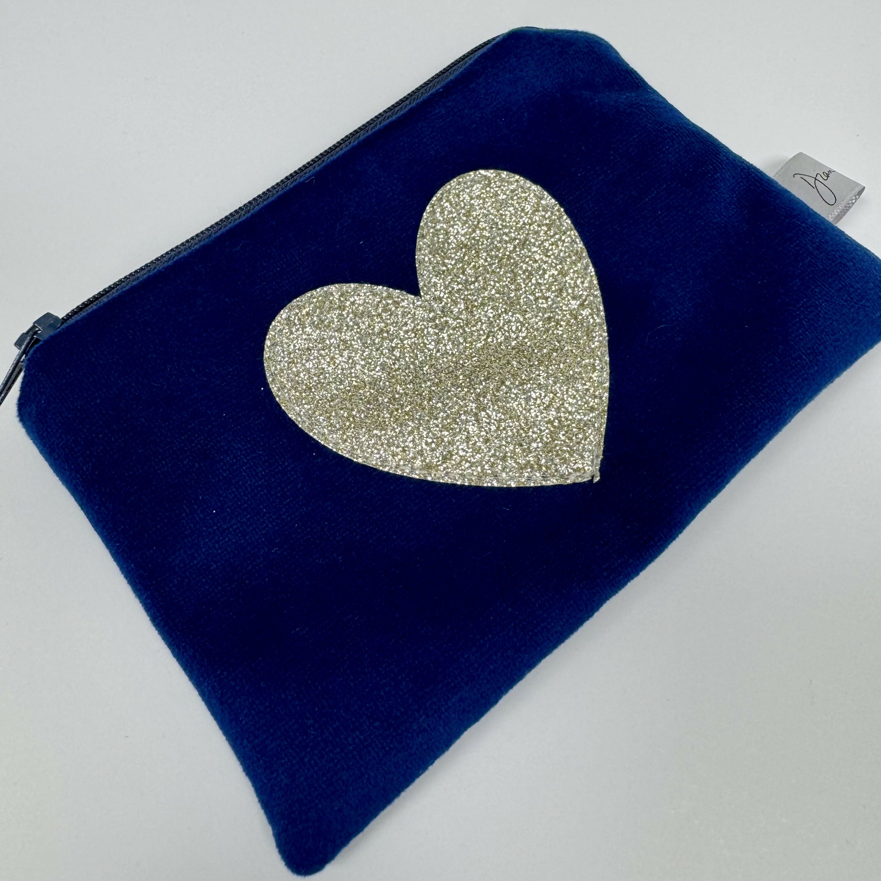 Navy Velvet Purse with Gold Sparkle Heart