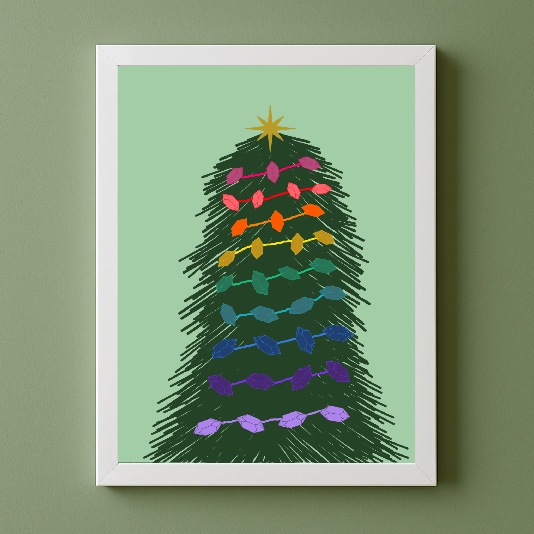 Crystal Tree | Christmas Print | A5 Postcard | Unframed