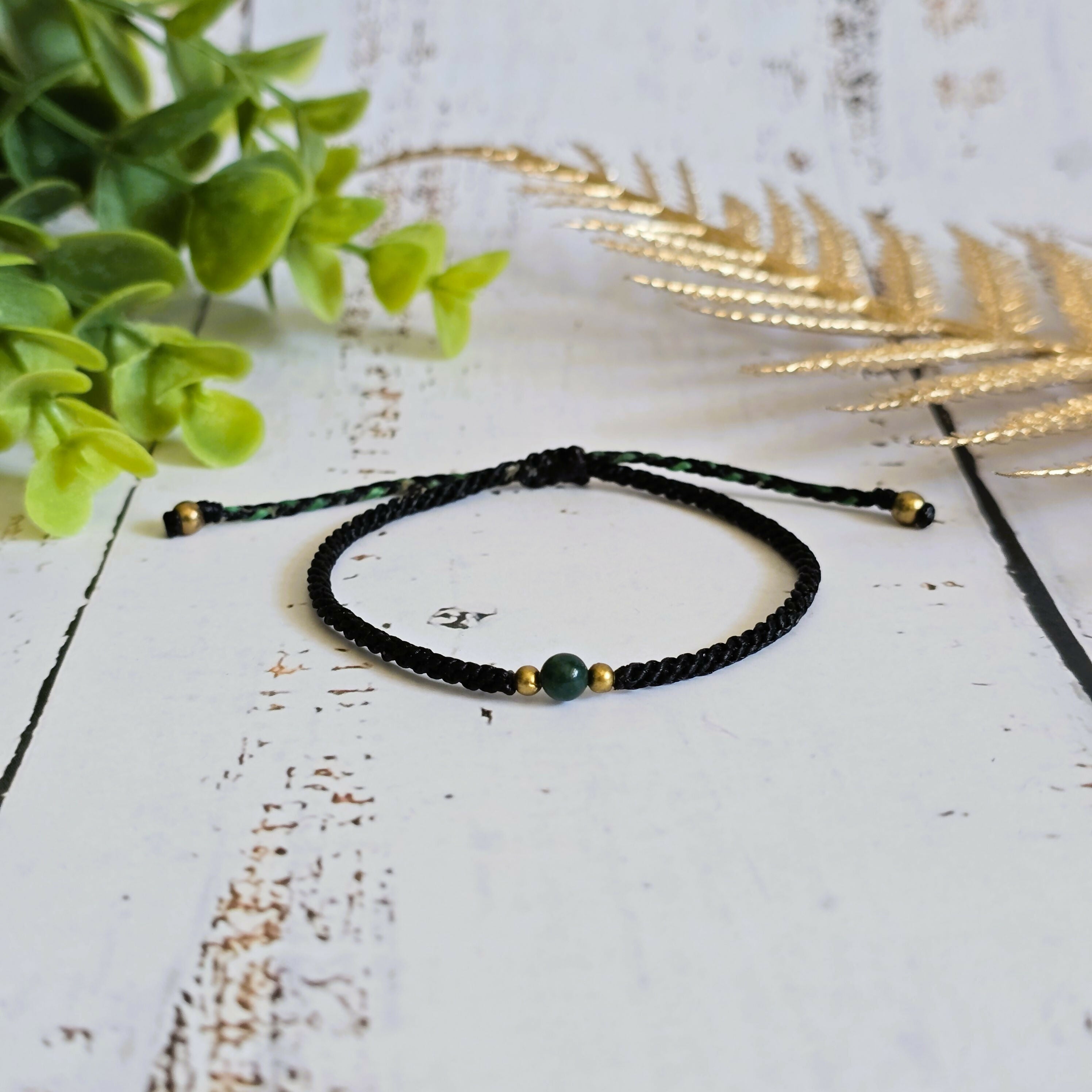 Moss Agate Birthstone Bracelet; Single Crystal Macrame Adjustible May Gift Bracelet