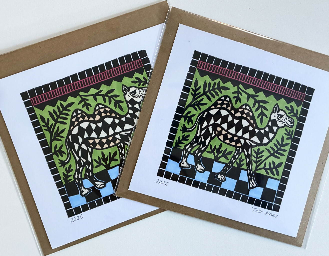 Original Linocut Print of a Camel.