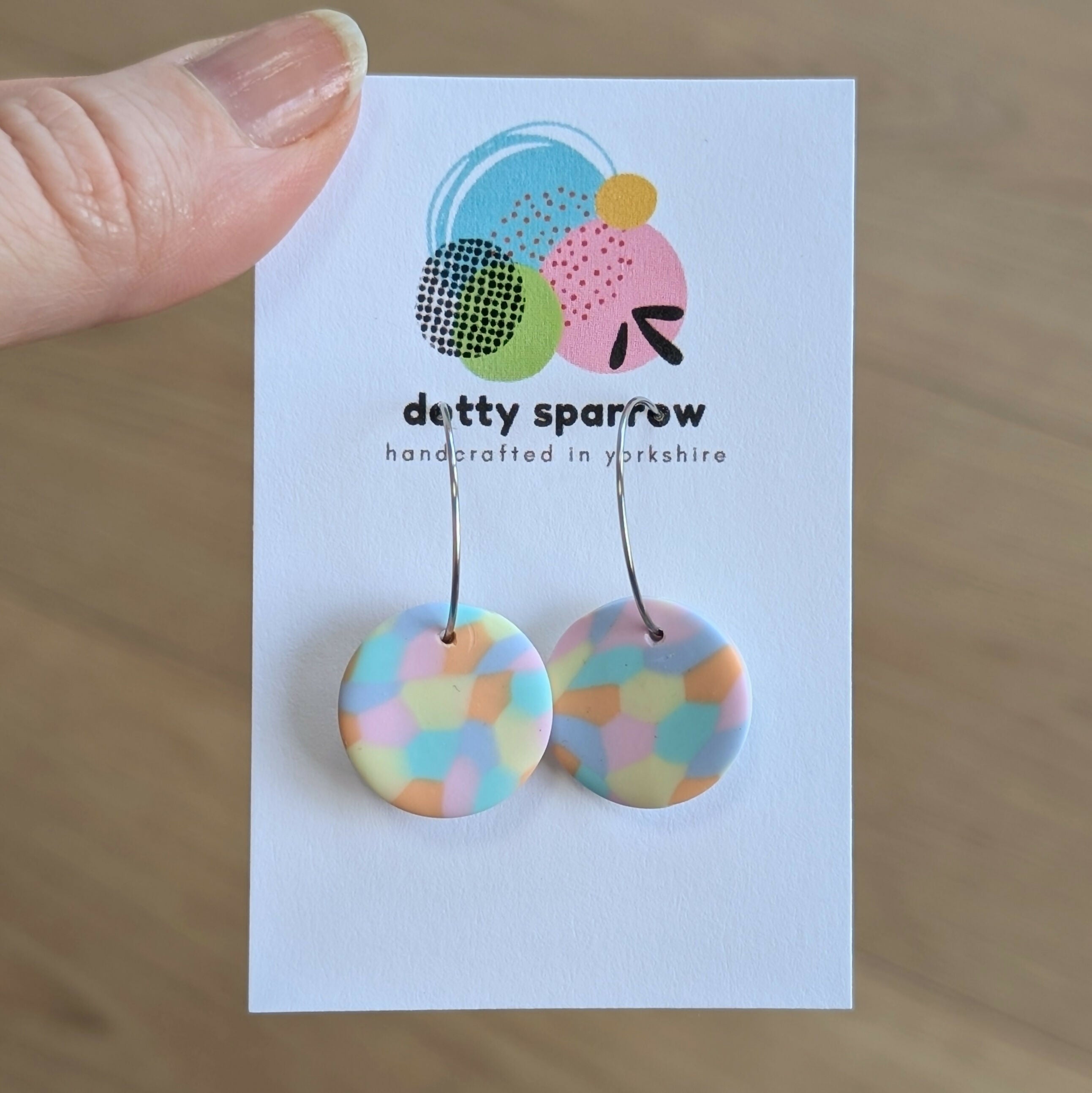 Rainbow Pastel Mosaic Circle Hoop Handmade Polymer Clay Earrings