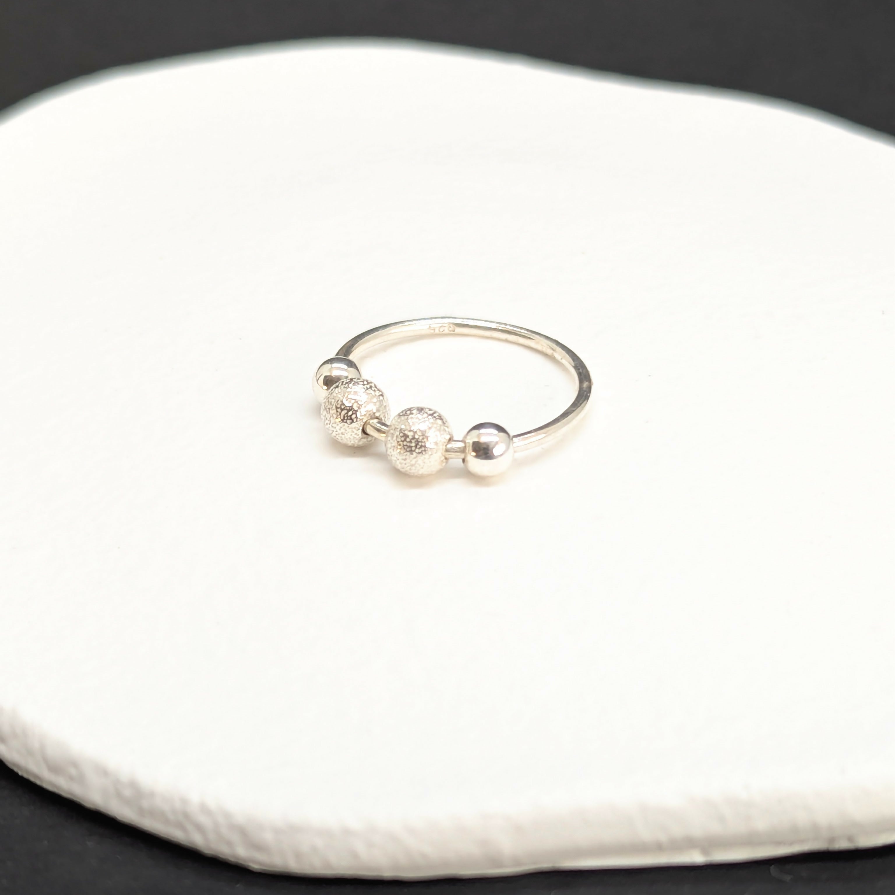 ‘Sparkle’ Sterling Silver Sparkle Bead Fidget Ring