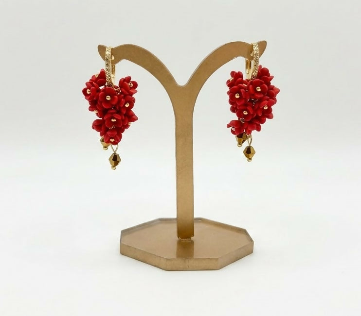 Cascading Flower Drop Earrings with Mini Floral Clusters