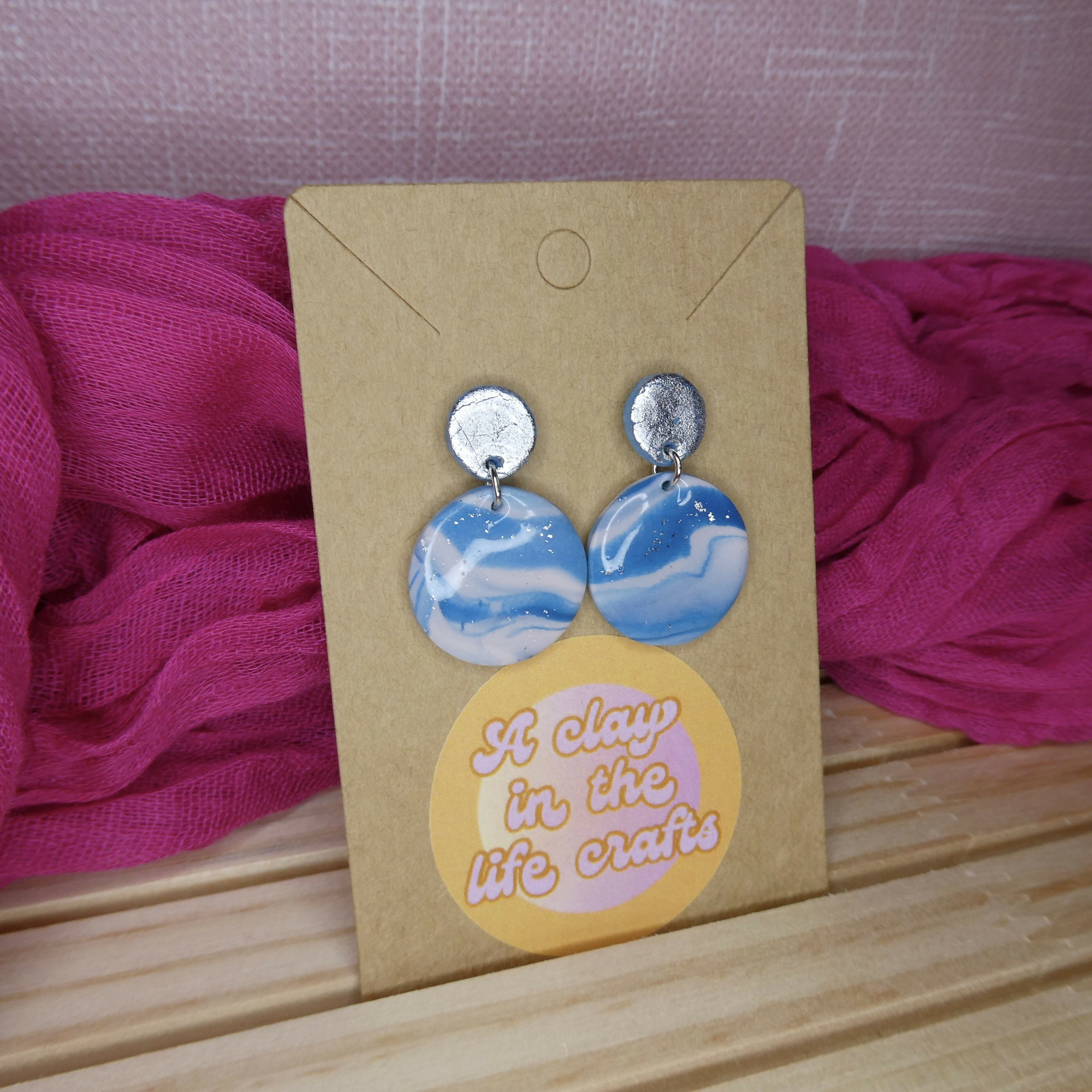 Teal And Dusty Pink Marble Polymer Clay Earring