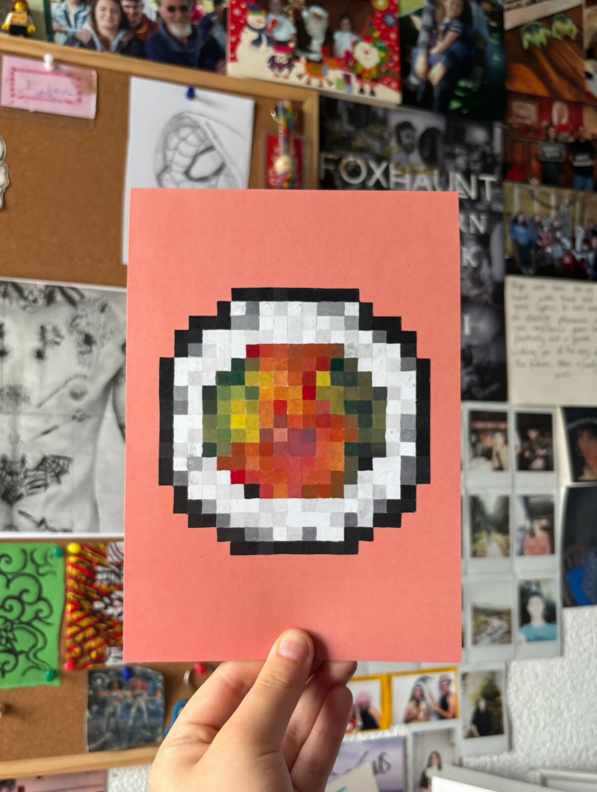 Pixel Salmon Sushi Art Print A5
