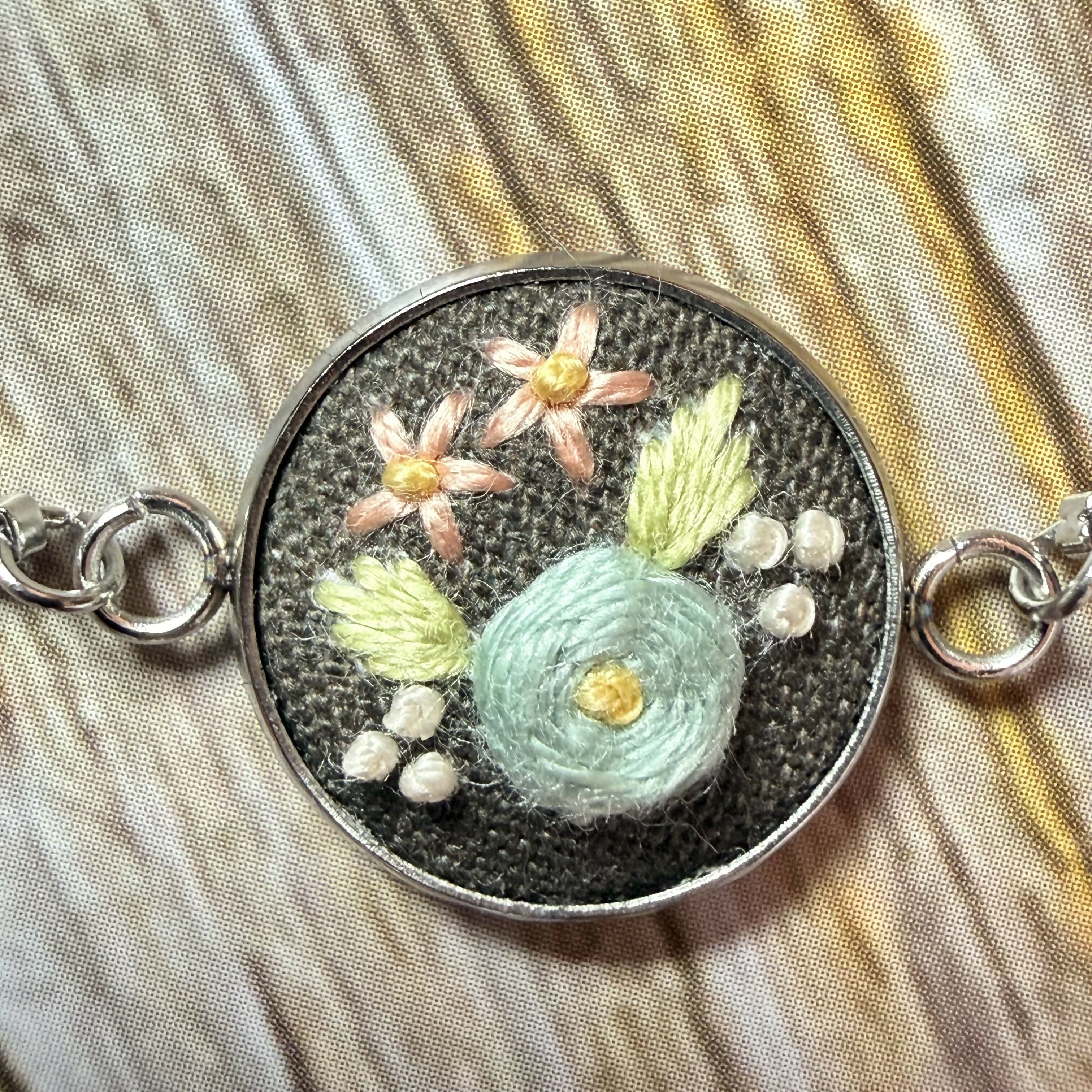 Hand Embroidered Brown Floral Bracelet