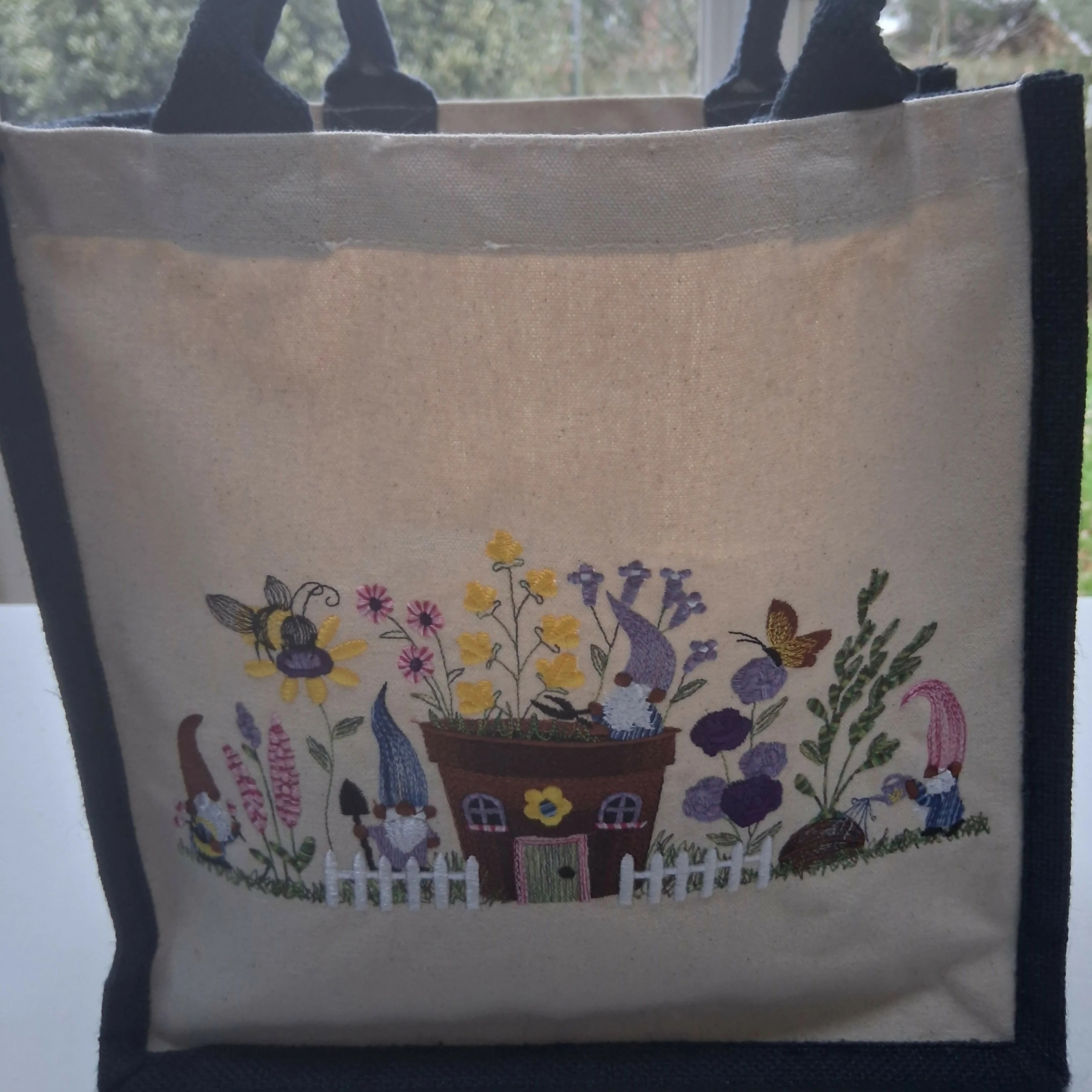 Embroidered Hessian Tote Shopper