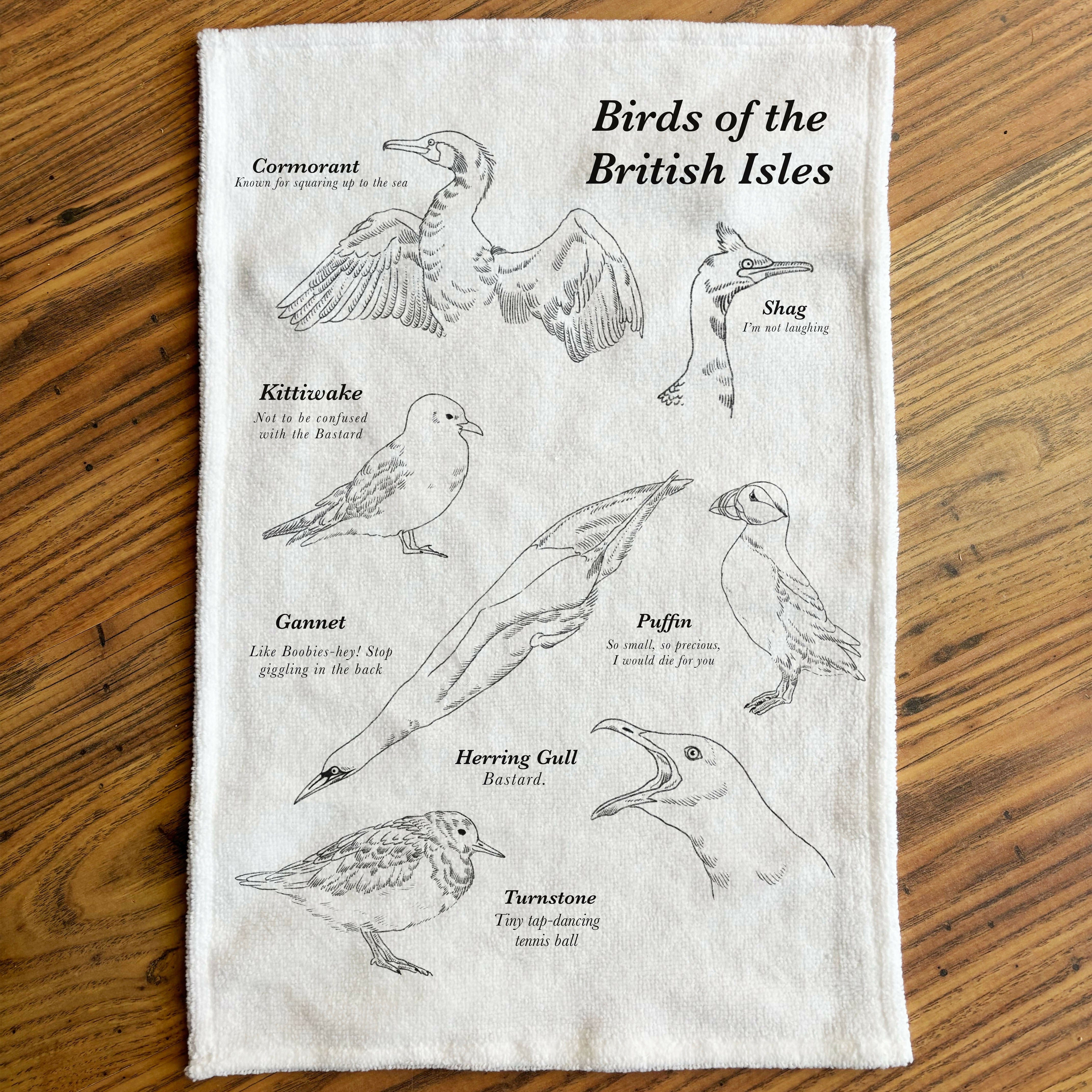Birds of the British Isles - Handprinted, Illustrated Tea Towel