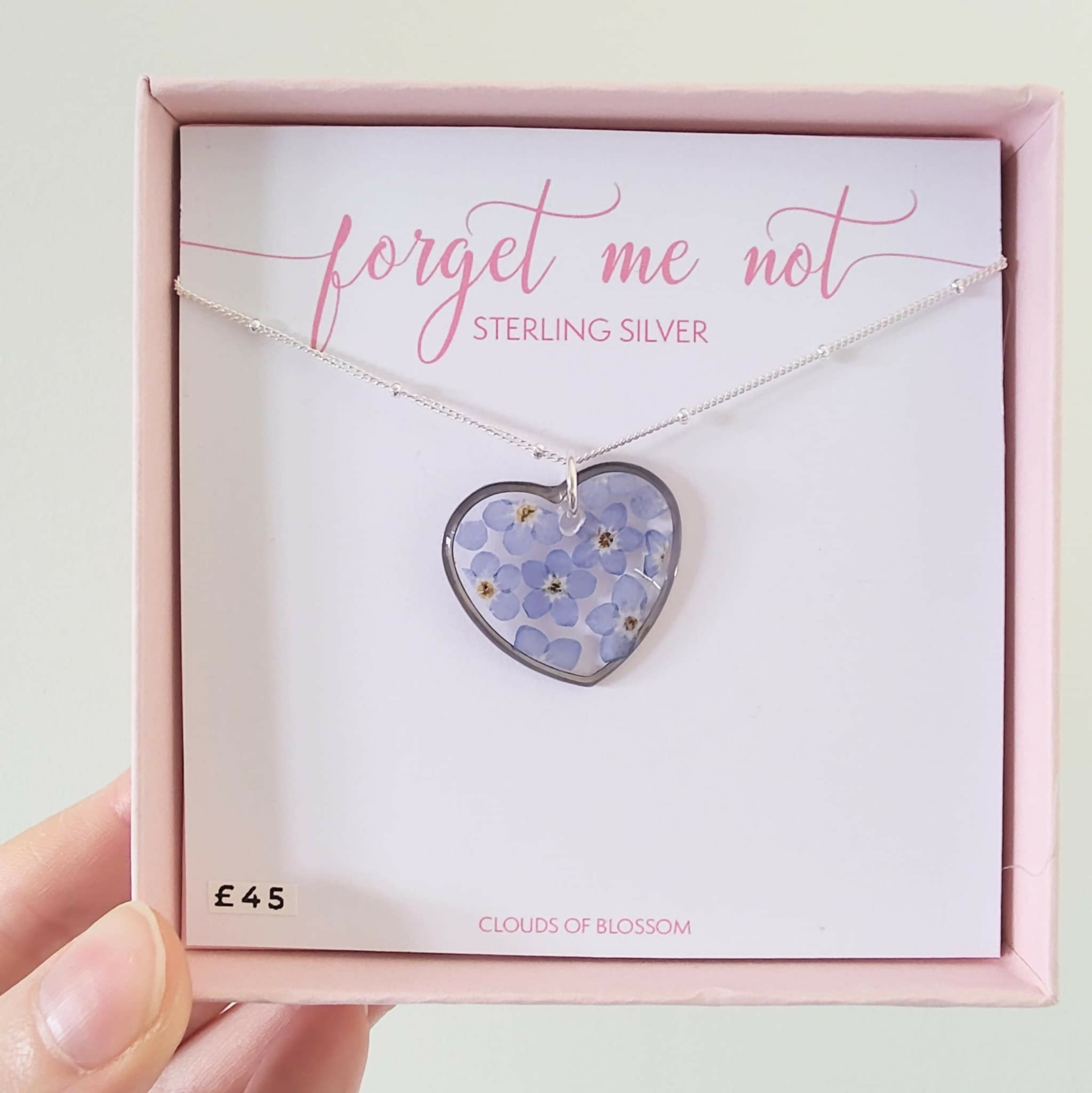 Forget Me Not Heart Satellite Necklace Sterling Silver