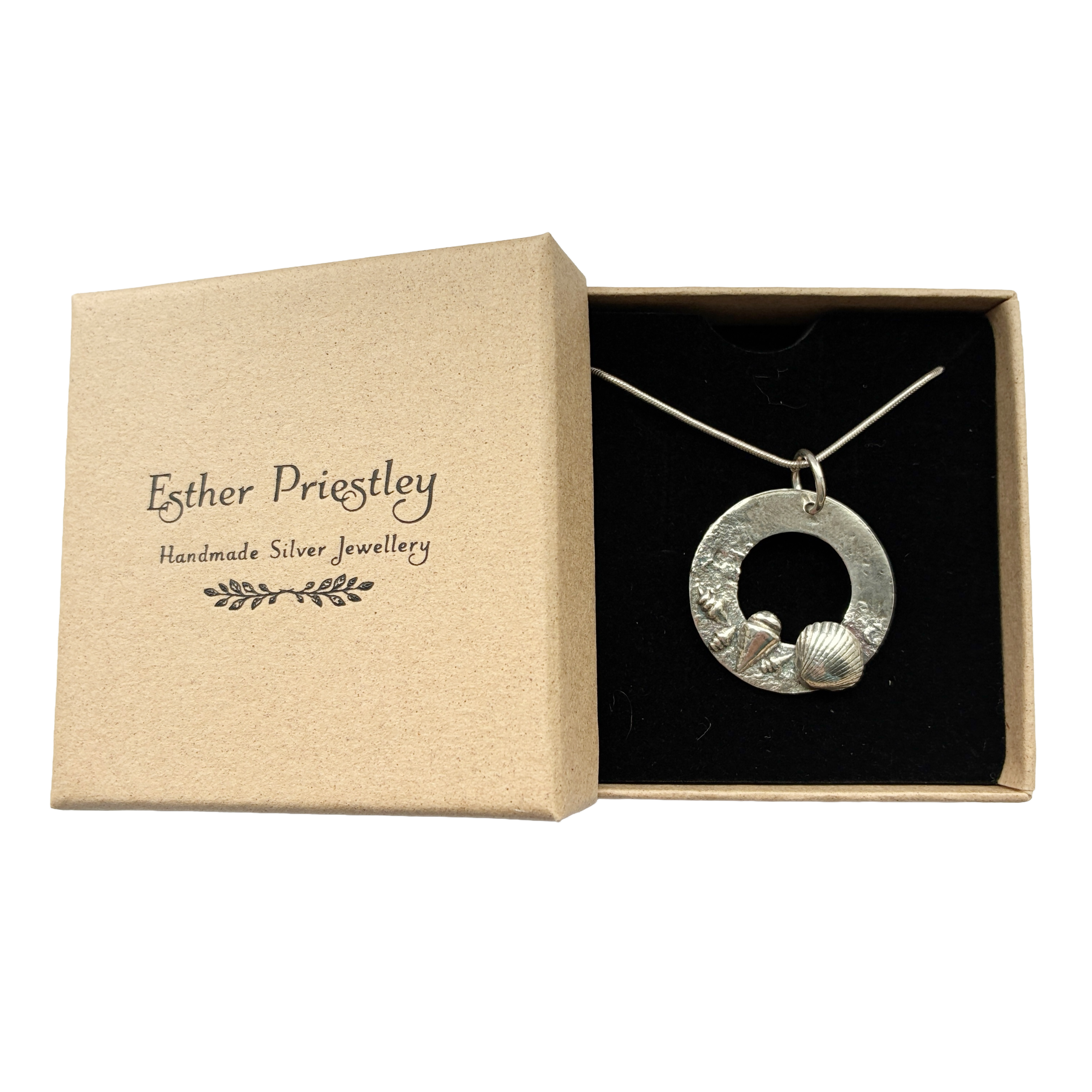 Handmade Sterling Silver Circle Rockpool Pendant with Shells