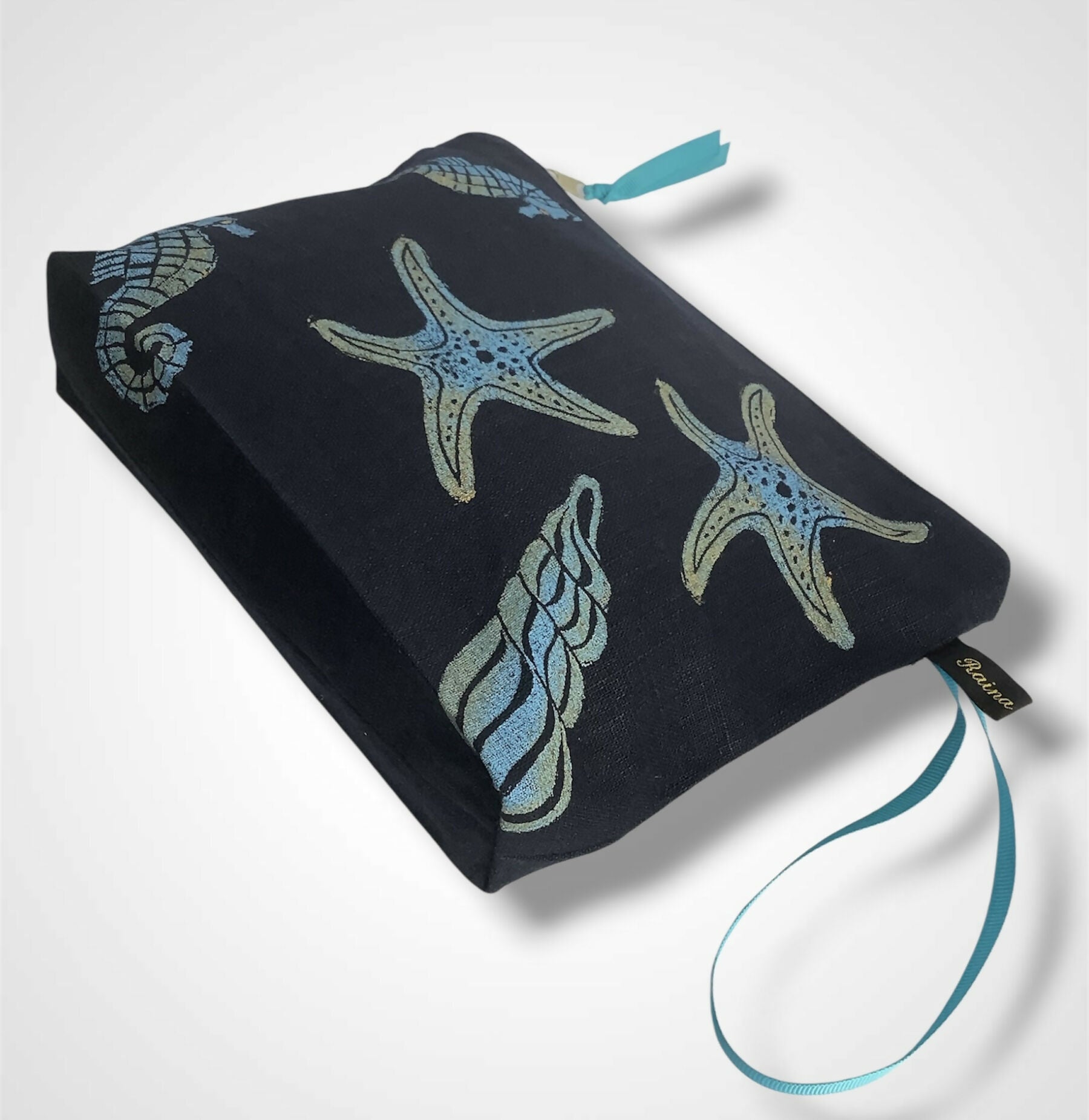 Navy Sea Shells Linen Women’s Makeup Bag
