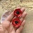 Red Poppy Drop Earrings with Textured Black Centre