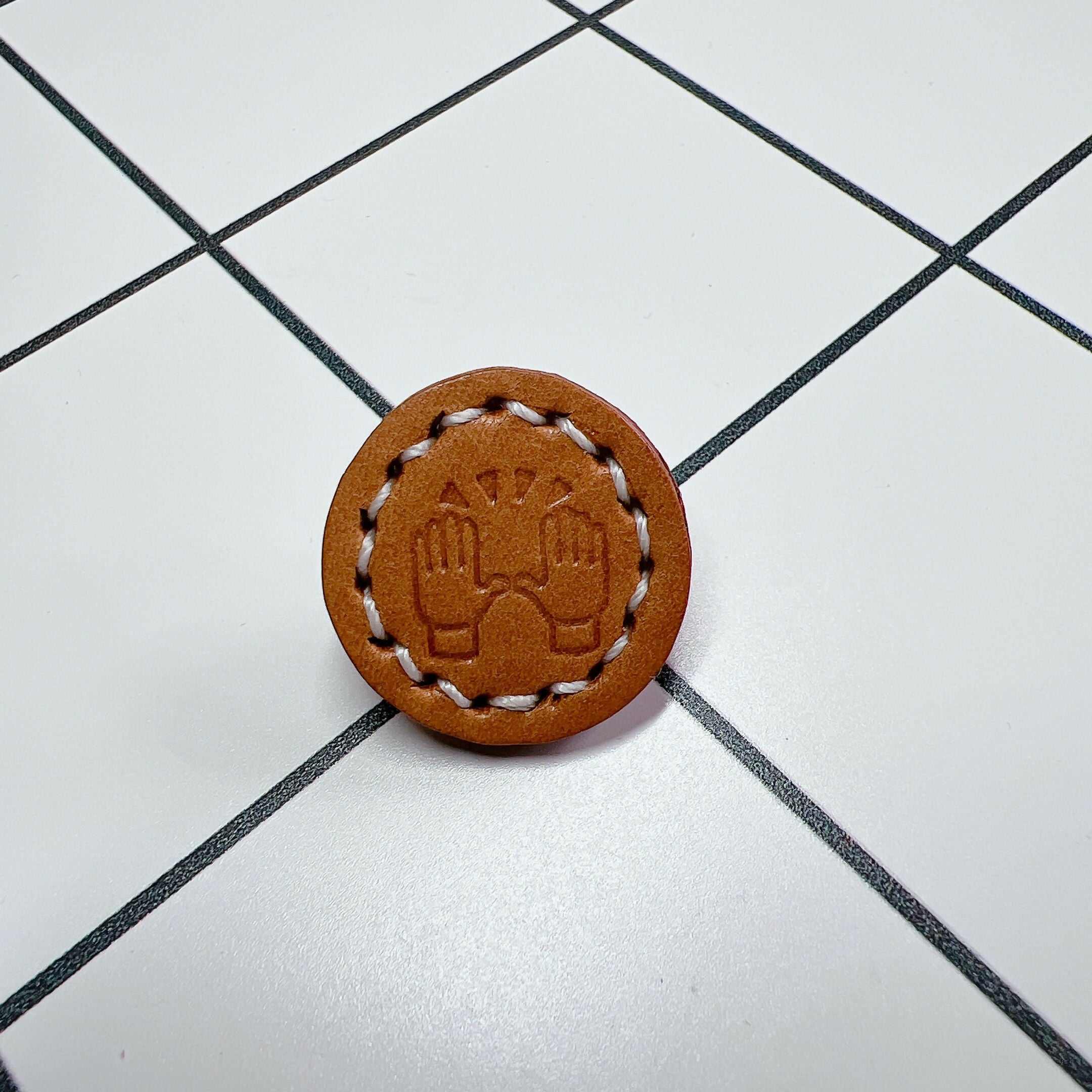 Embossed Emoji Leather Pin - Raising Hands (25 mm)