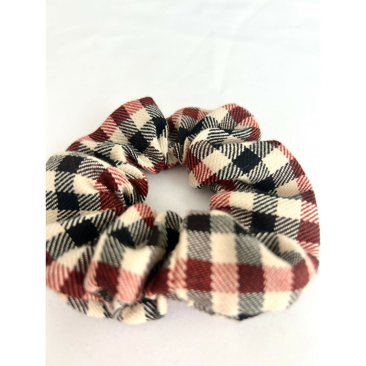 Beige Check Tartan Hair Scrunchie