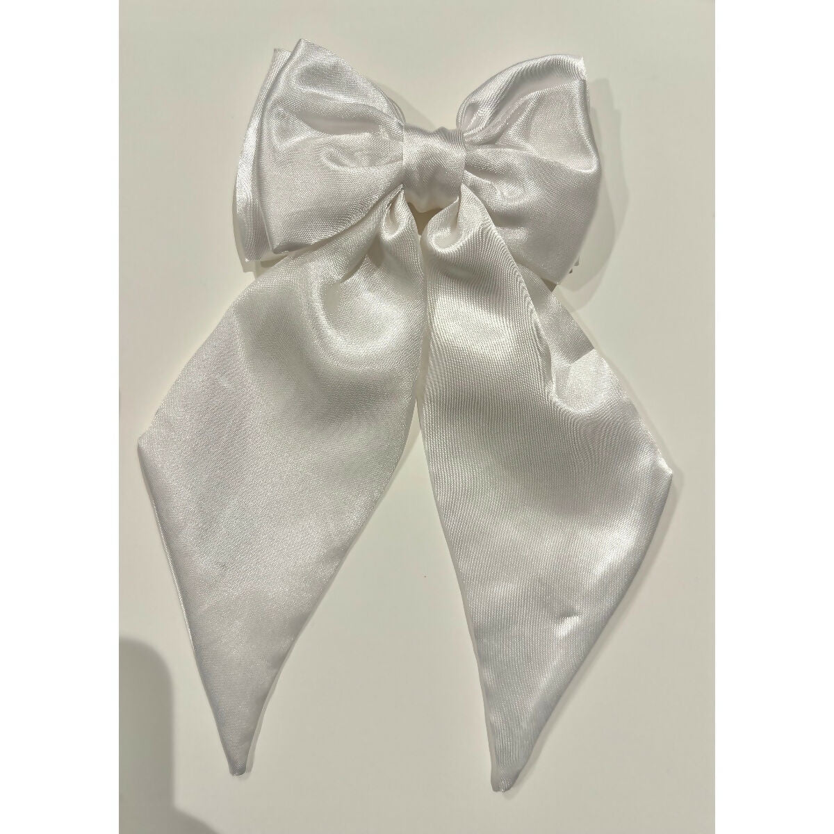 White Satin Hair Bow with Barrette Clip