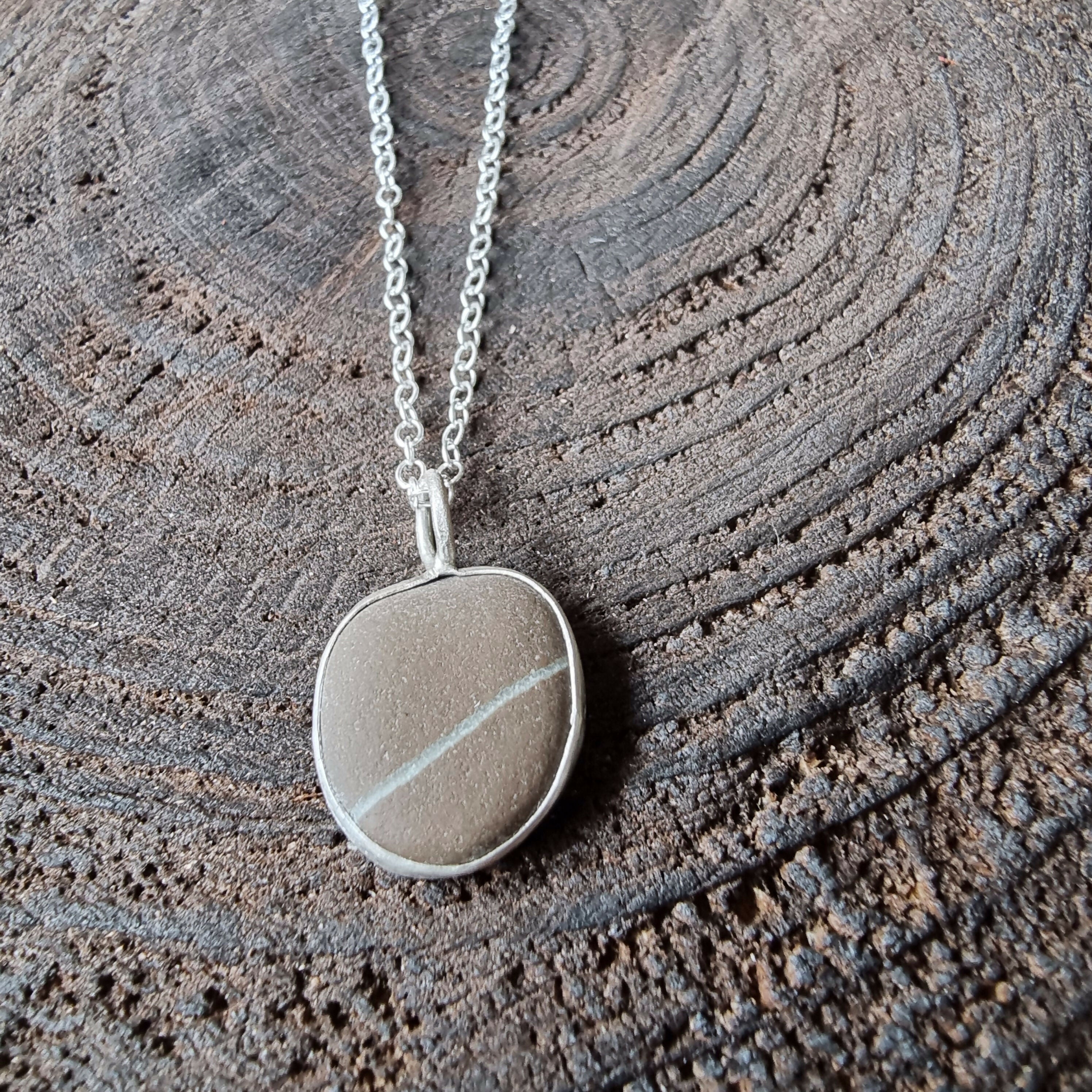 Beach Stone and Silver Pendant