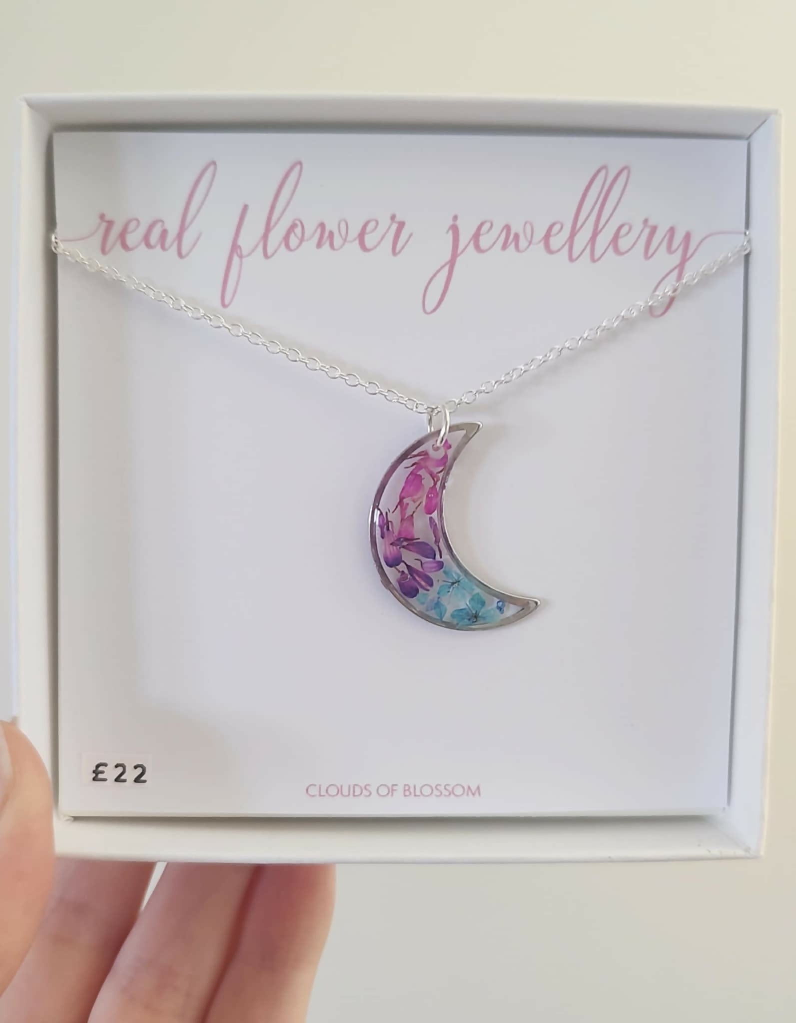 Real Flower Moon Necklace Silver Plated