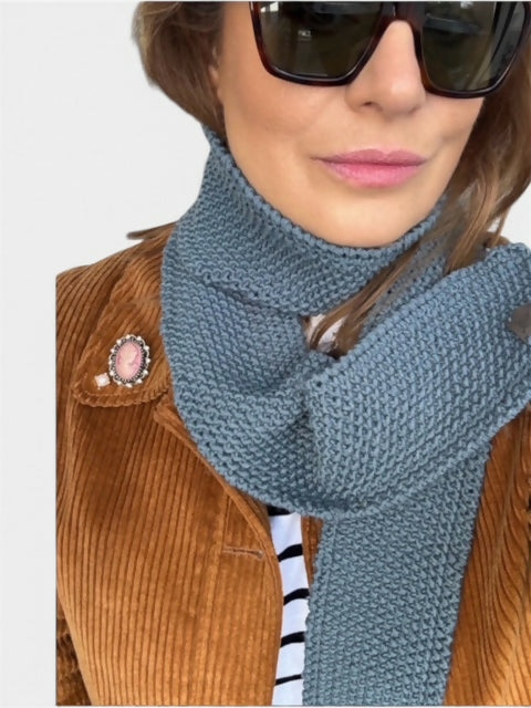 PURE MERINO WOOL , REGULAR LENGTH , UNISEX, SKINNY SCARF, SLATE-BLUE COLOUR