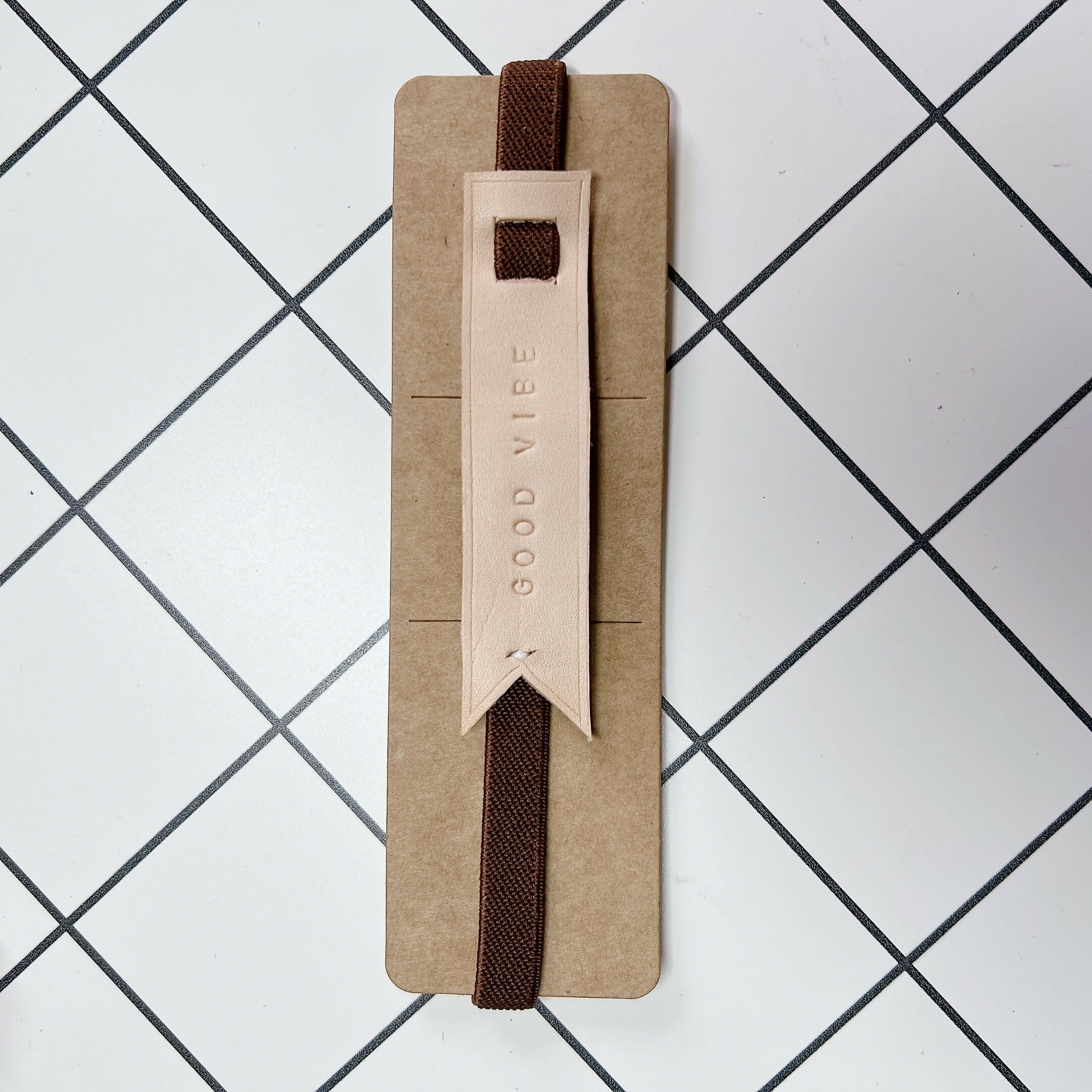 Rubber Strap Leather Elastic Bookmark - GOOD VIBE
