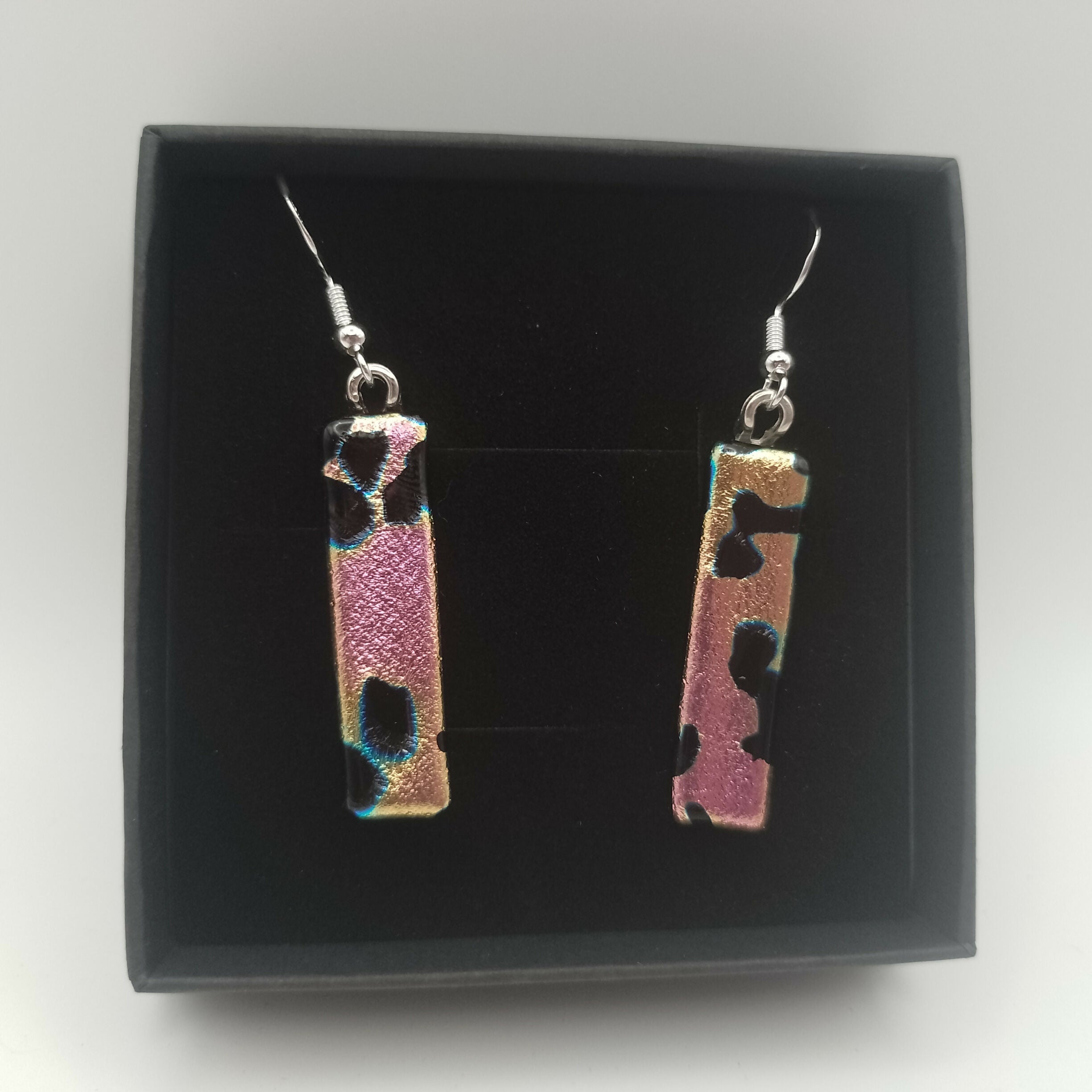 Gold, Pink and Black Dichroic Earrings