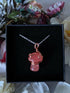 Cherry Quartz Wire Wrapped Crystal Mushroom Necklace on Sterling Silver Chain