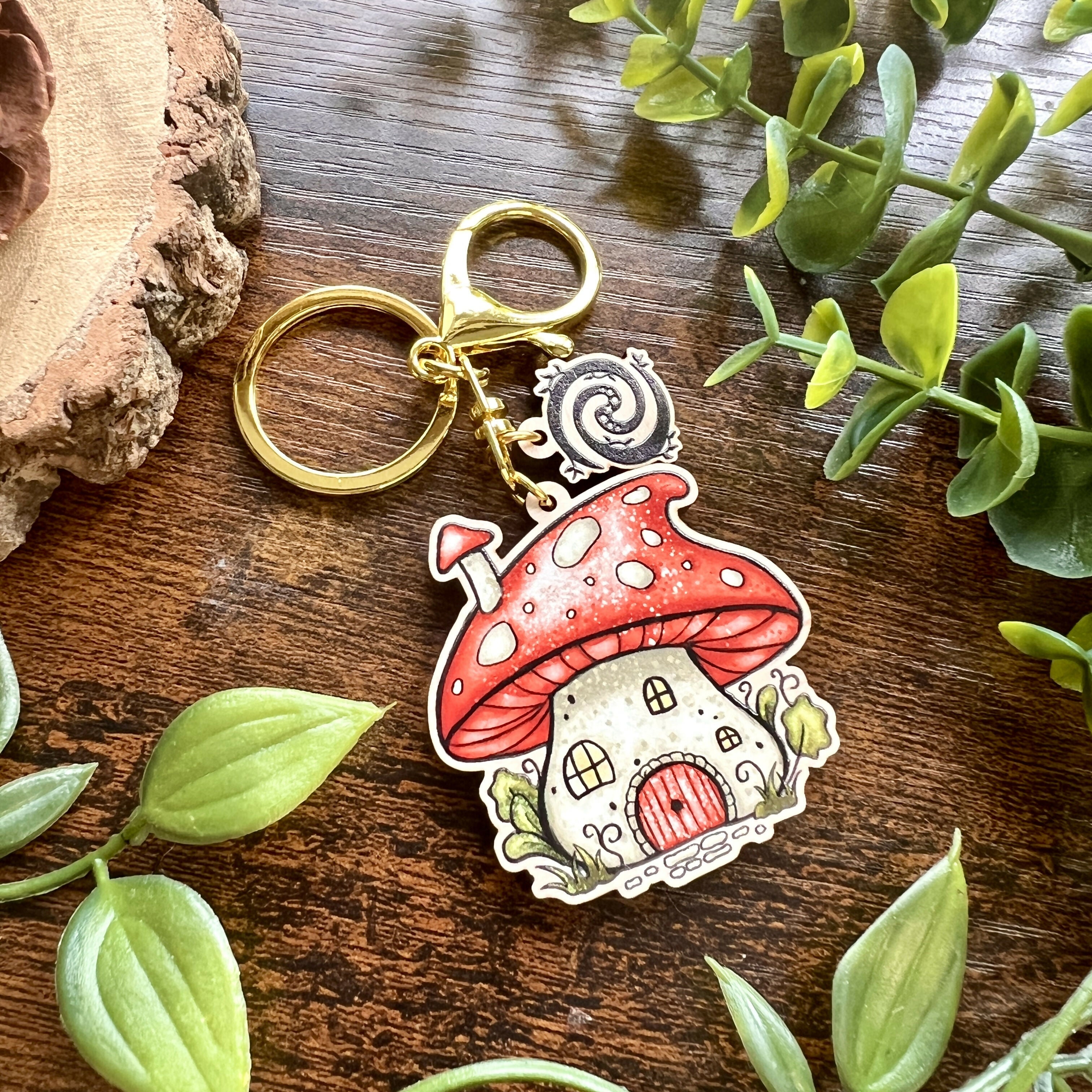 Mushroom House Wooden Keyring | Charming Maple | Art & Soul