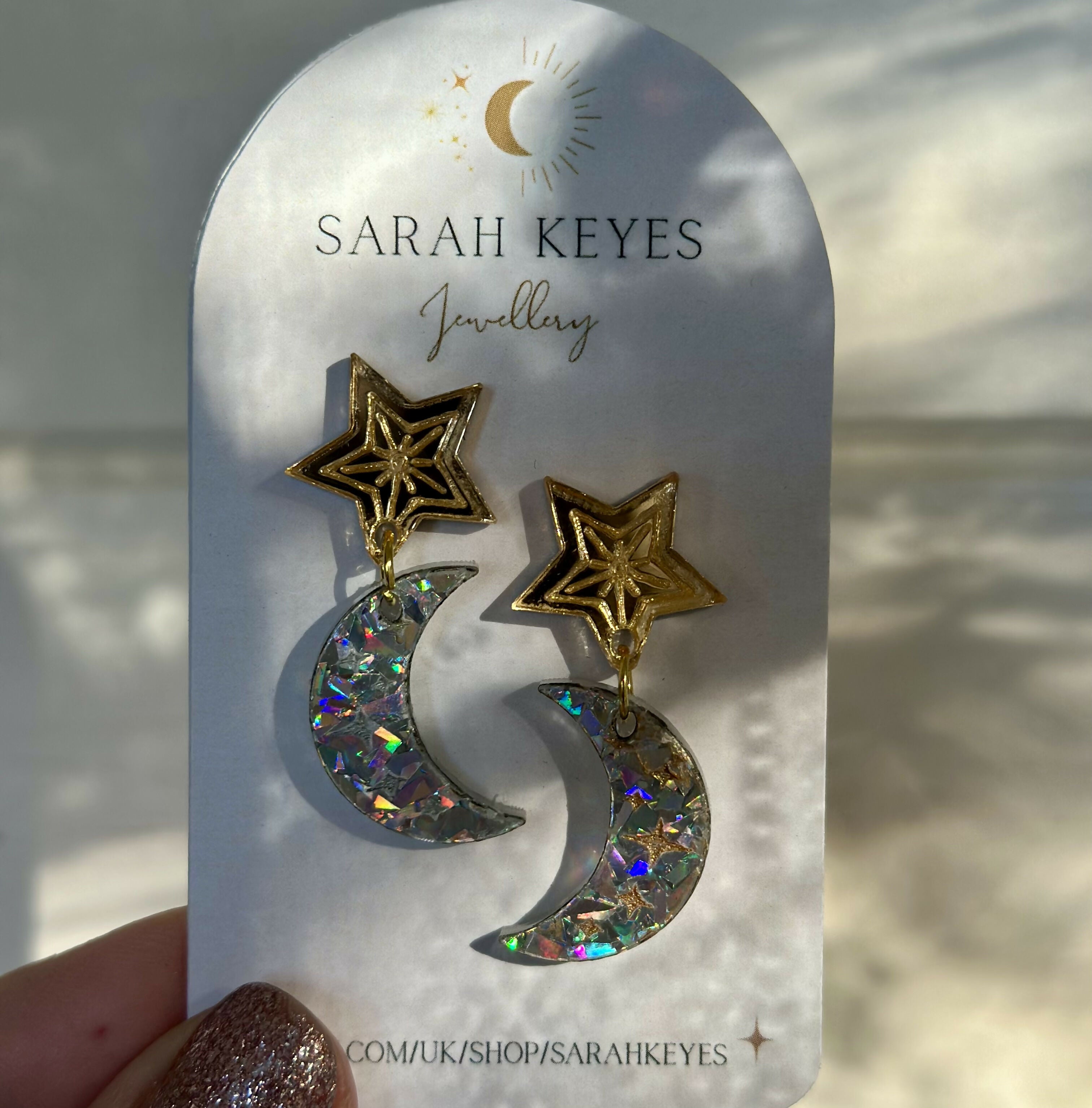 Christmas, Glittery Dangly Moon and Star Earrings