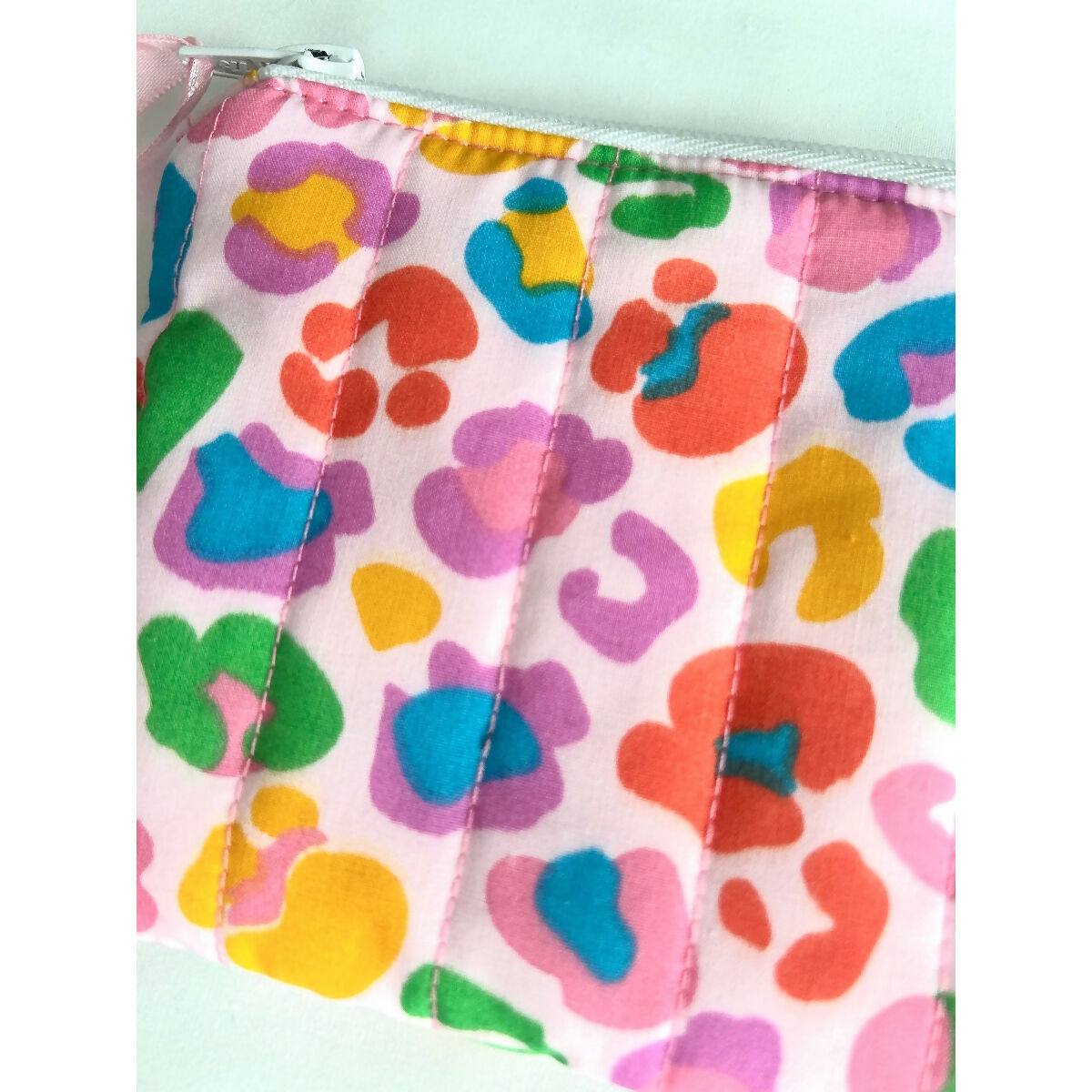 Pink Animal Print Quilted Coin Purse / Card Holder