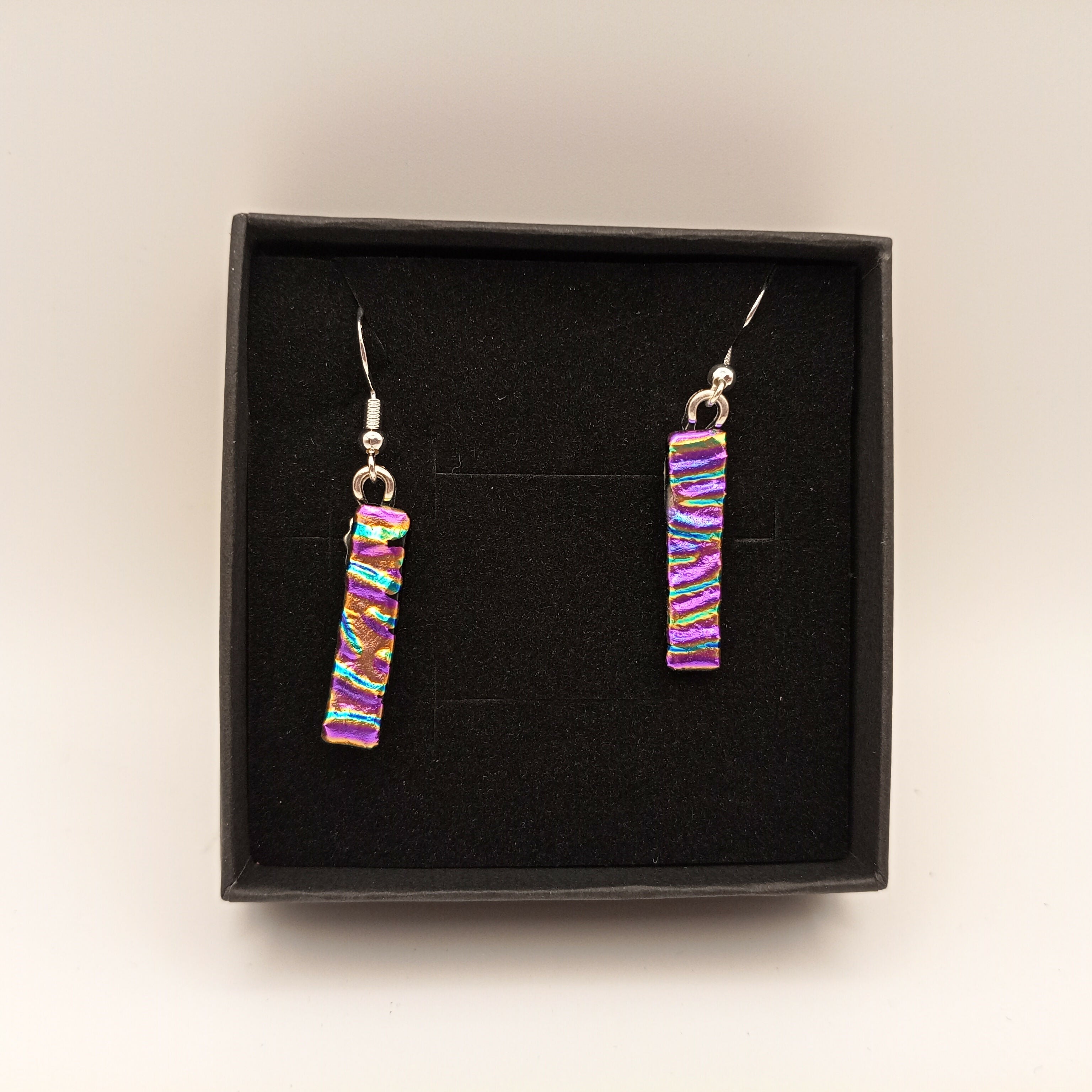 Blue And Gold Rippled Dichroic Earrings