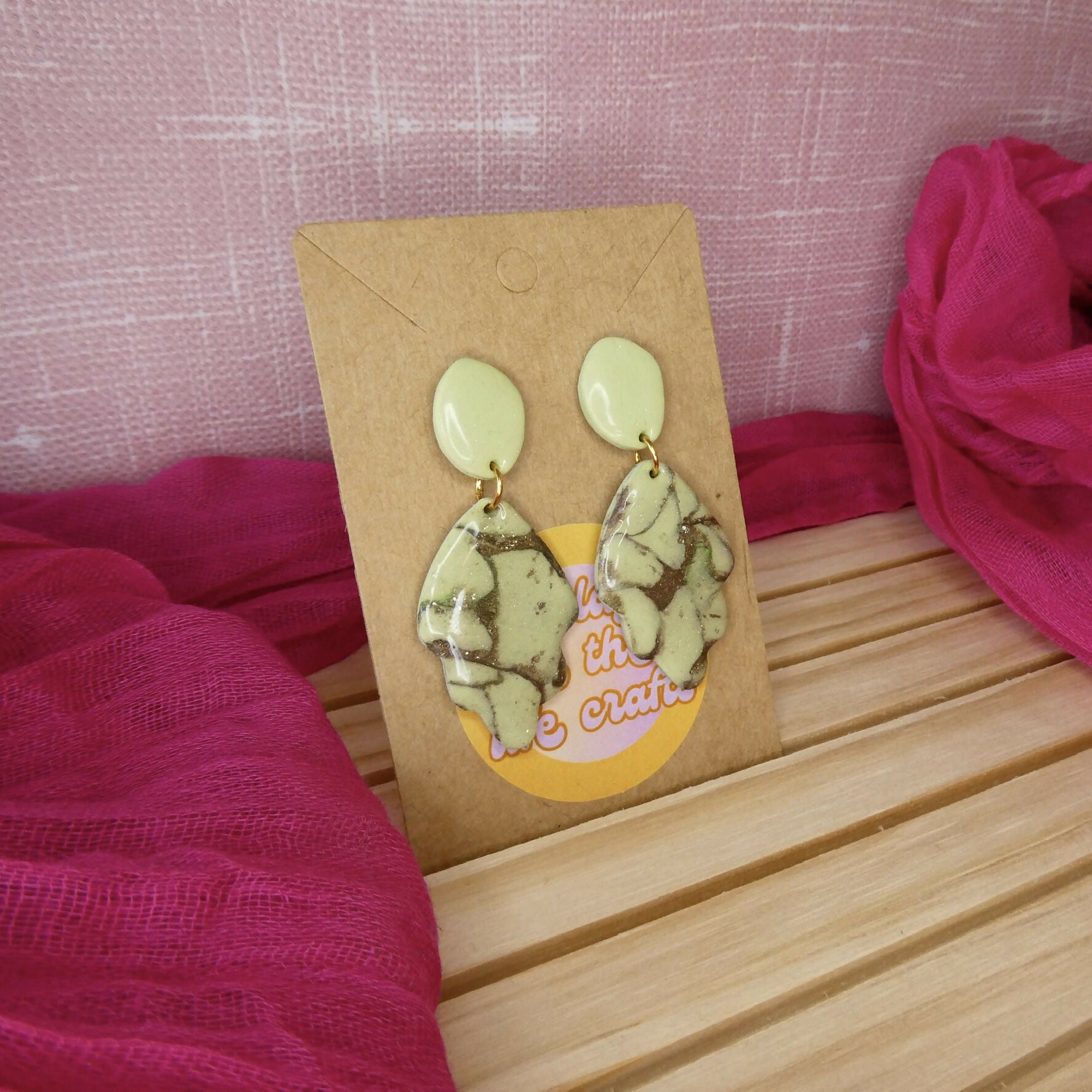 Sage And Black Marbled Leaf Polymer Clay Earrings