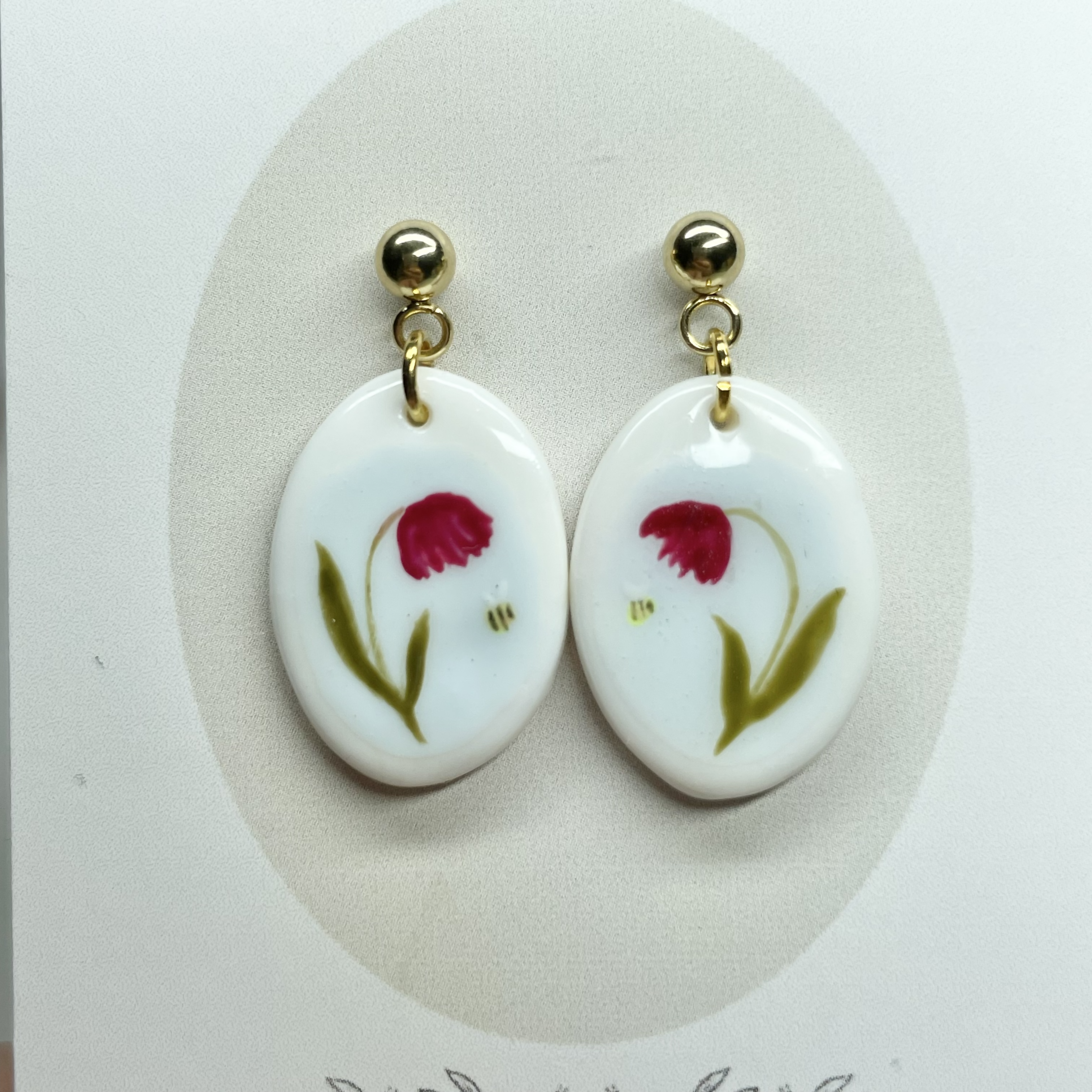 Polymer Clay Earrings With Gold Plated Fastenings