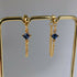 Sapphire Blue Zirconia Chain Earrrings on Gold Plated Ball Stud