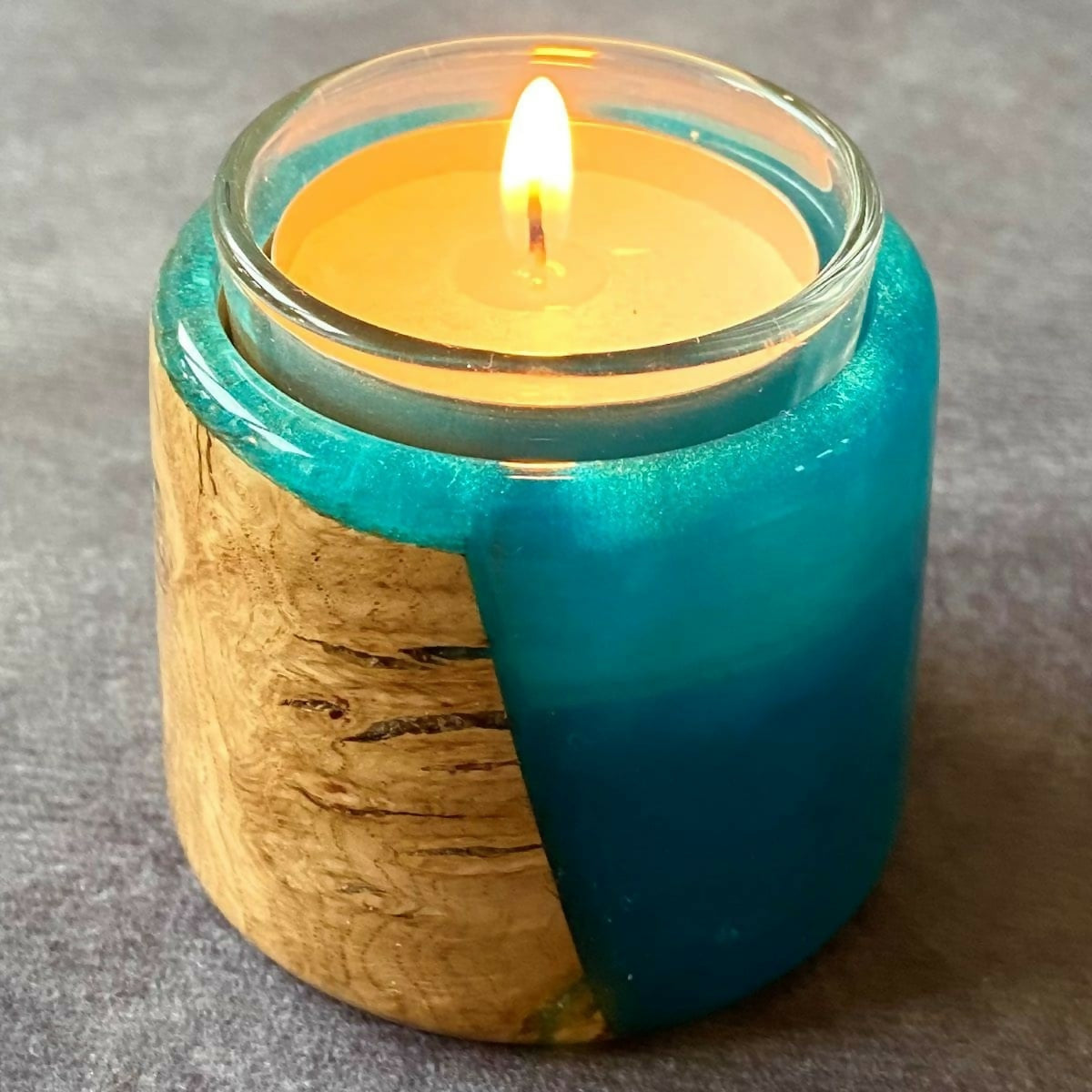 Handmade Burr Wood and Resin Tealight Holder