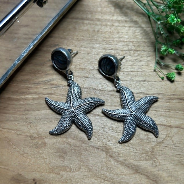 Stunning Silver Plated Starfish & Abalone Shell Earrings