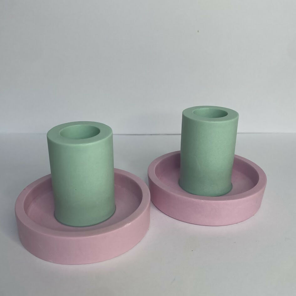 Pair Of Handmade Jesmonite Candlesticks