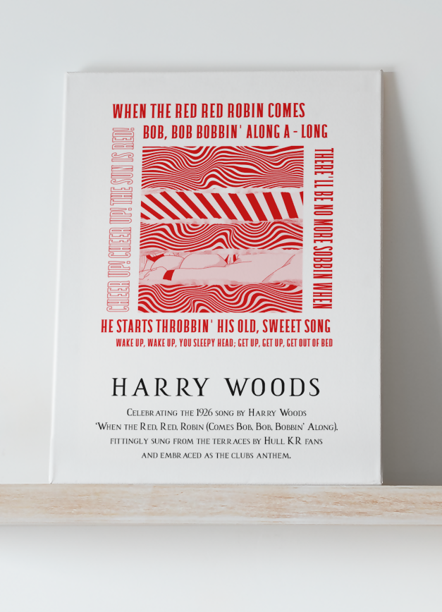 Red Robin Reed Singer Hull KR Art Print RED RED ROBIN LYRICS Design in White