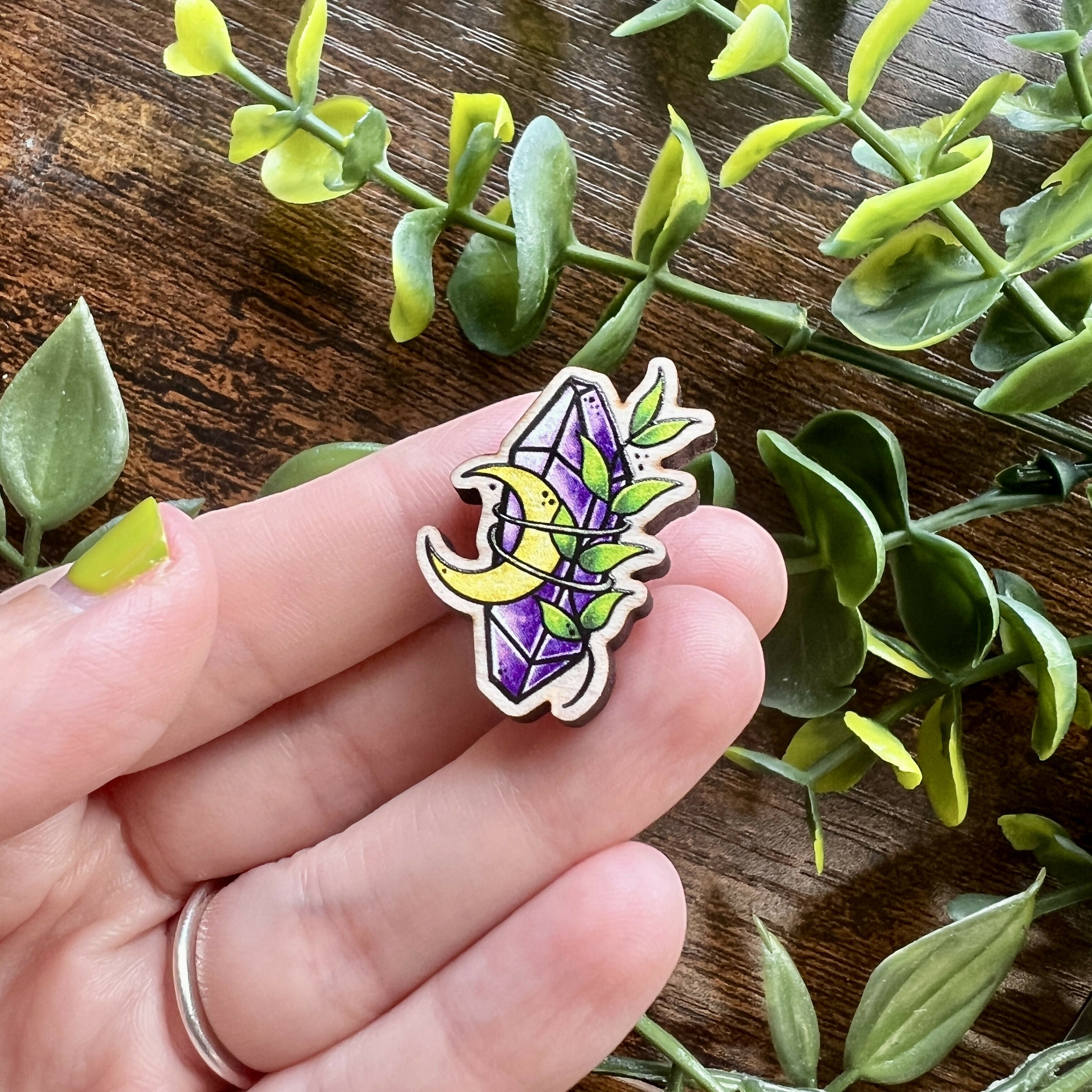 Amethyst Moon Wooden Pin