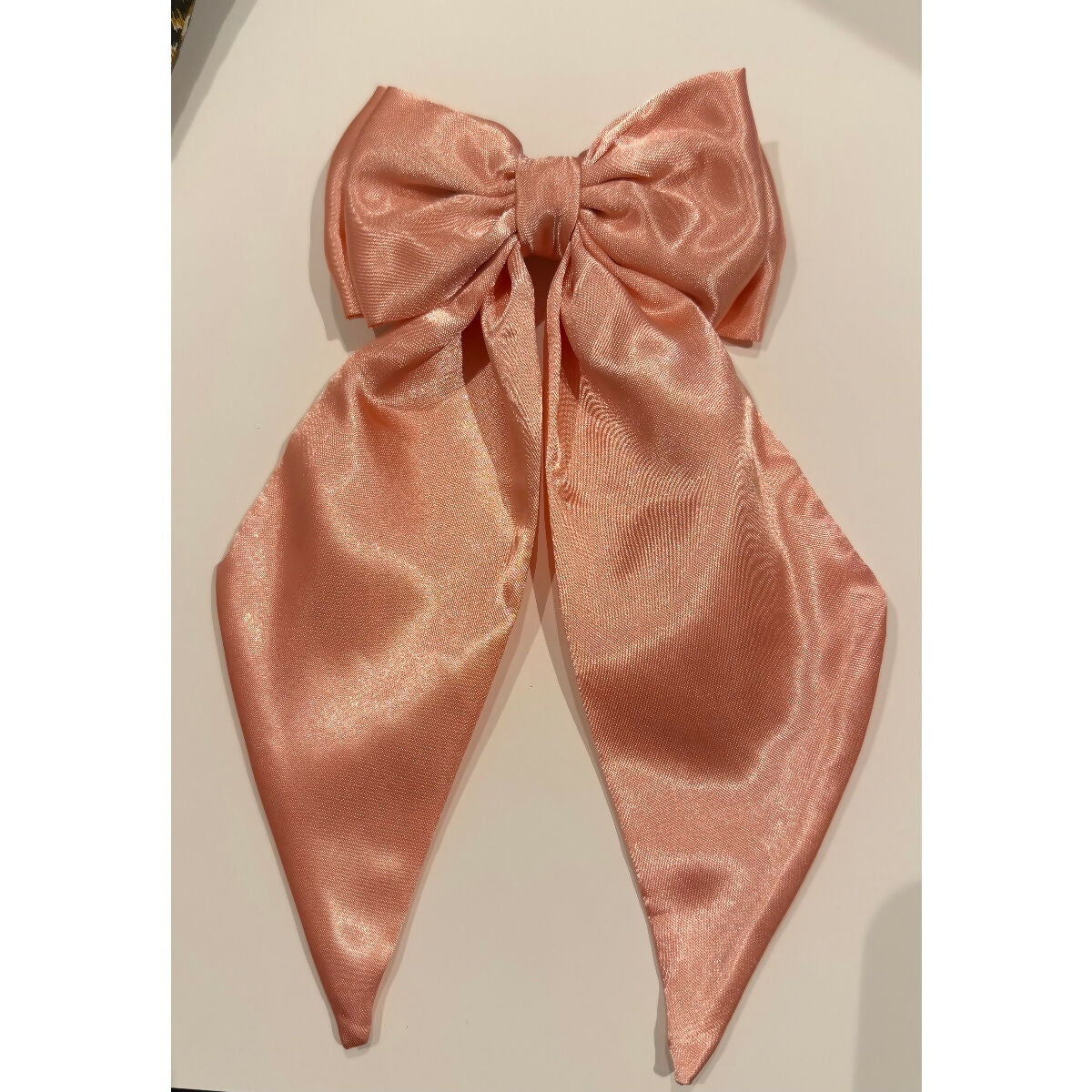 Salmon Pink Satin Hair Bow with Barrette Clip