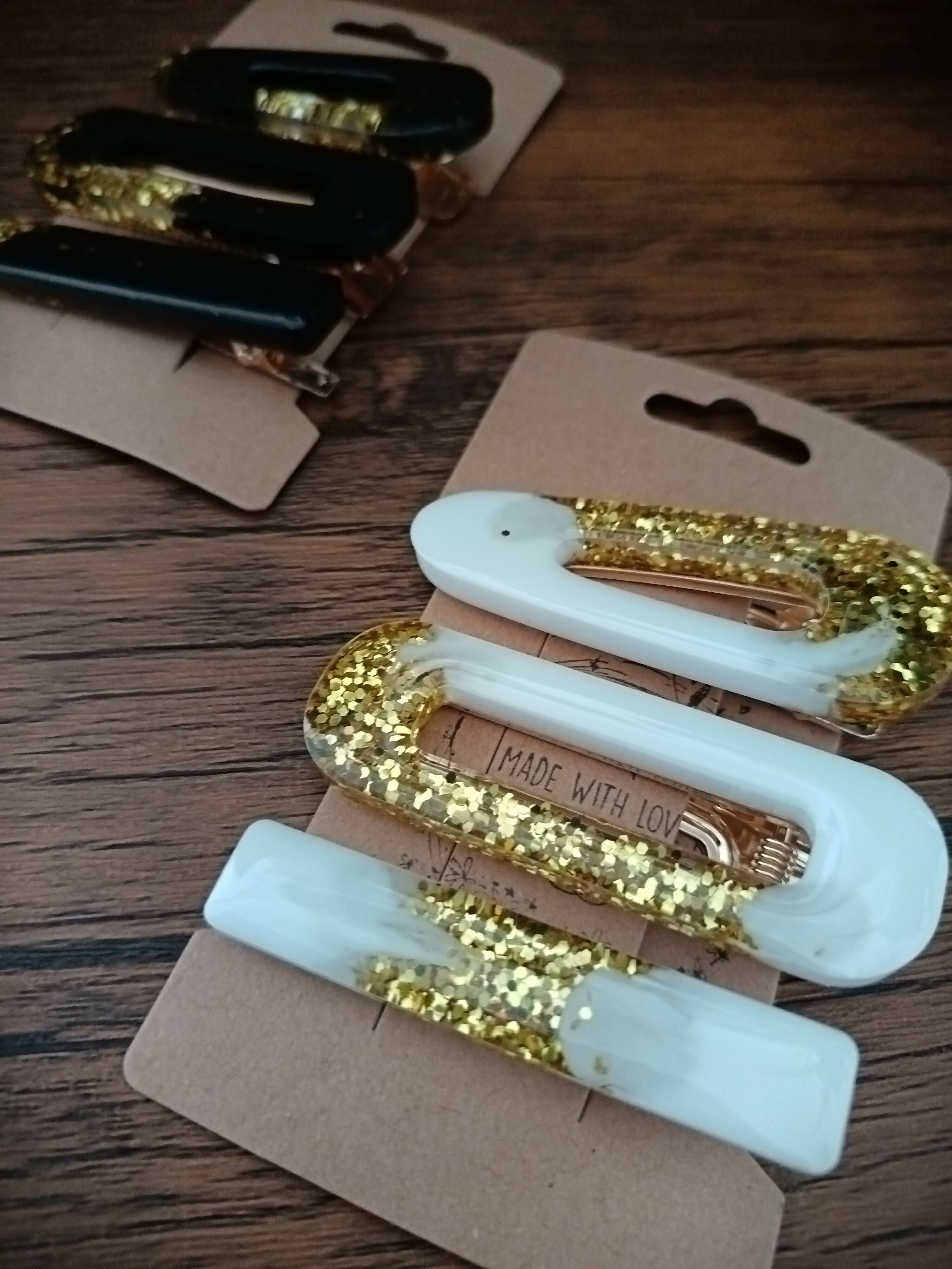 Set Of 3 Hair Clips With Glitter