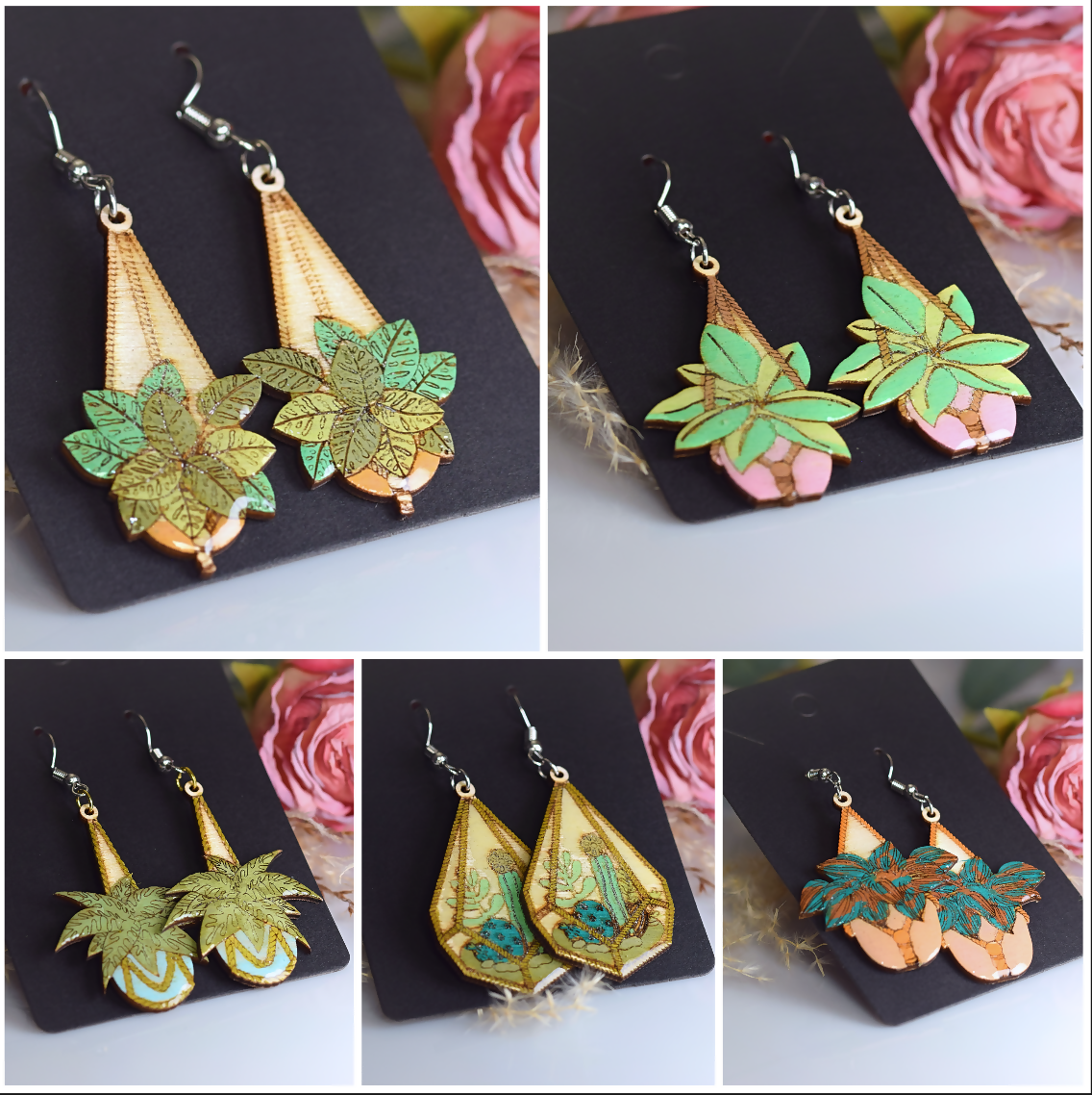 Wooden Houseplant Earrings