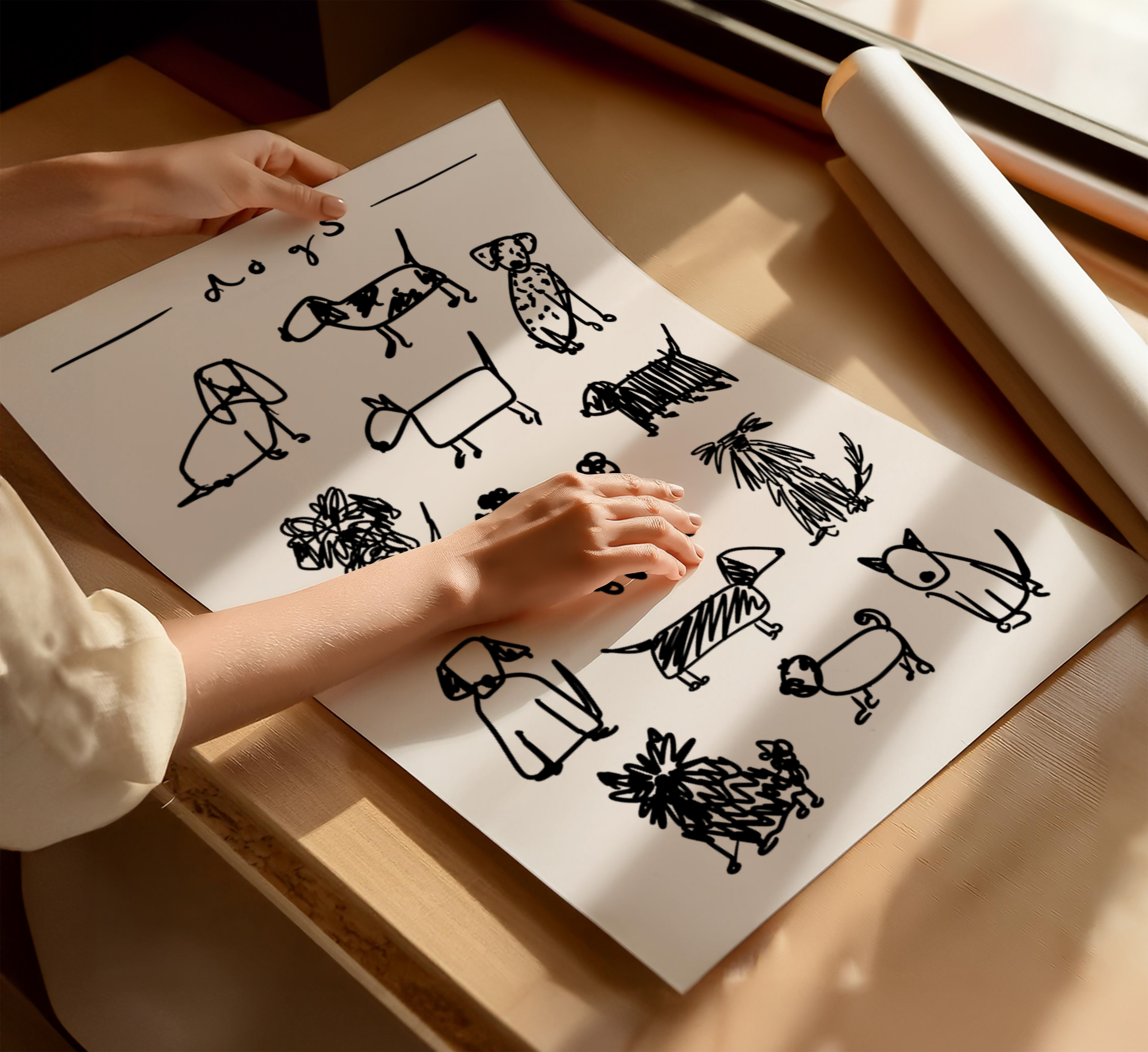 Black and White Dogs Art Print