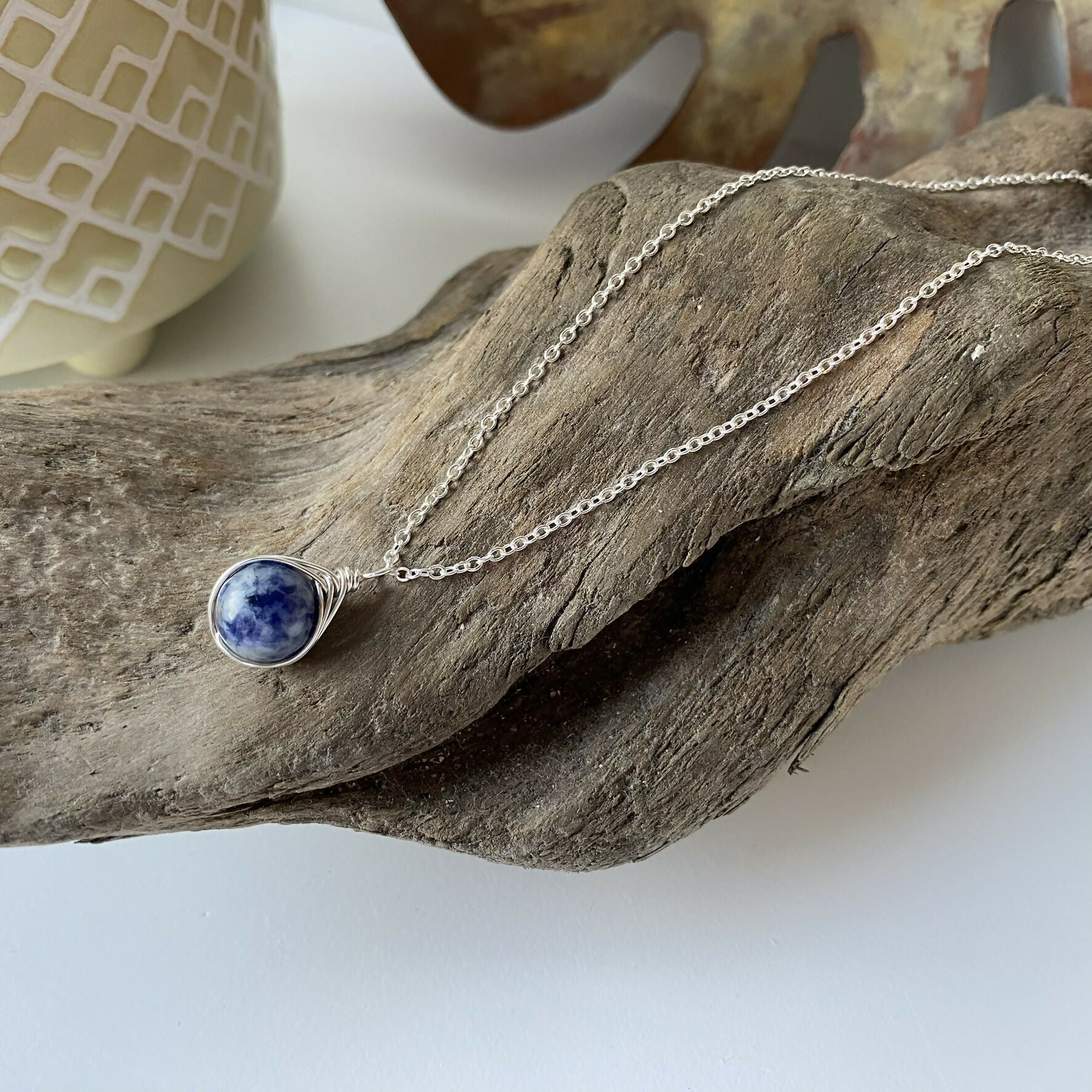 Sodalite Drop Necklace, Sterling Silver